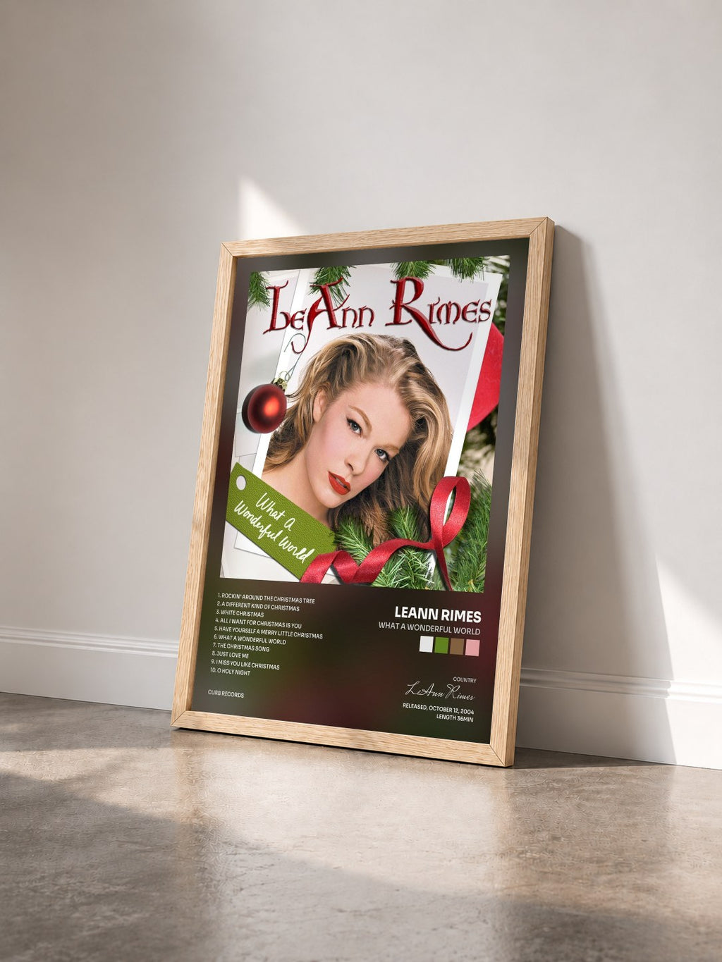 #bois Tableau de l'album What A Wonderful World de LeAnn Rimes vu de trois quarts, cadre en bois brut