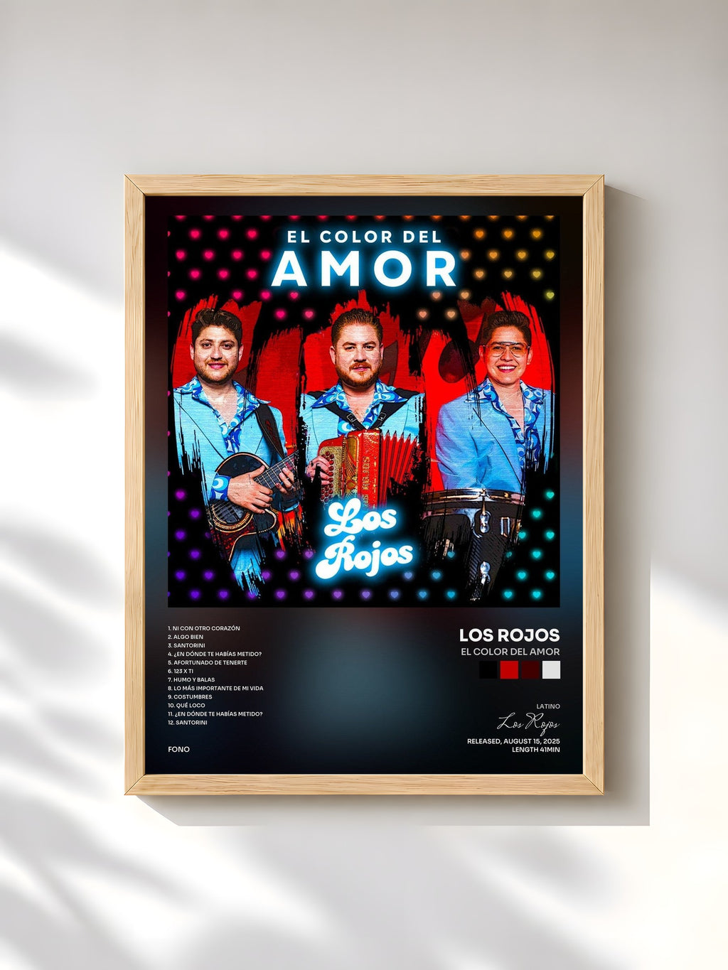 #bois Tableau de l'album El Color Del Amor de Los Rojos, cadre en bois brut, imprimé et encadré en France