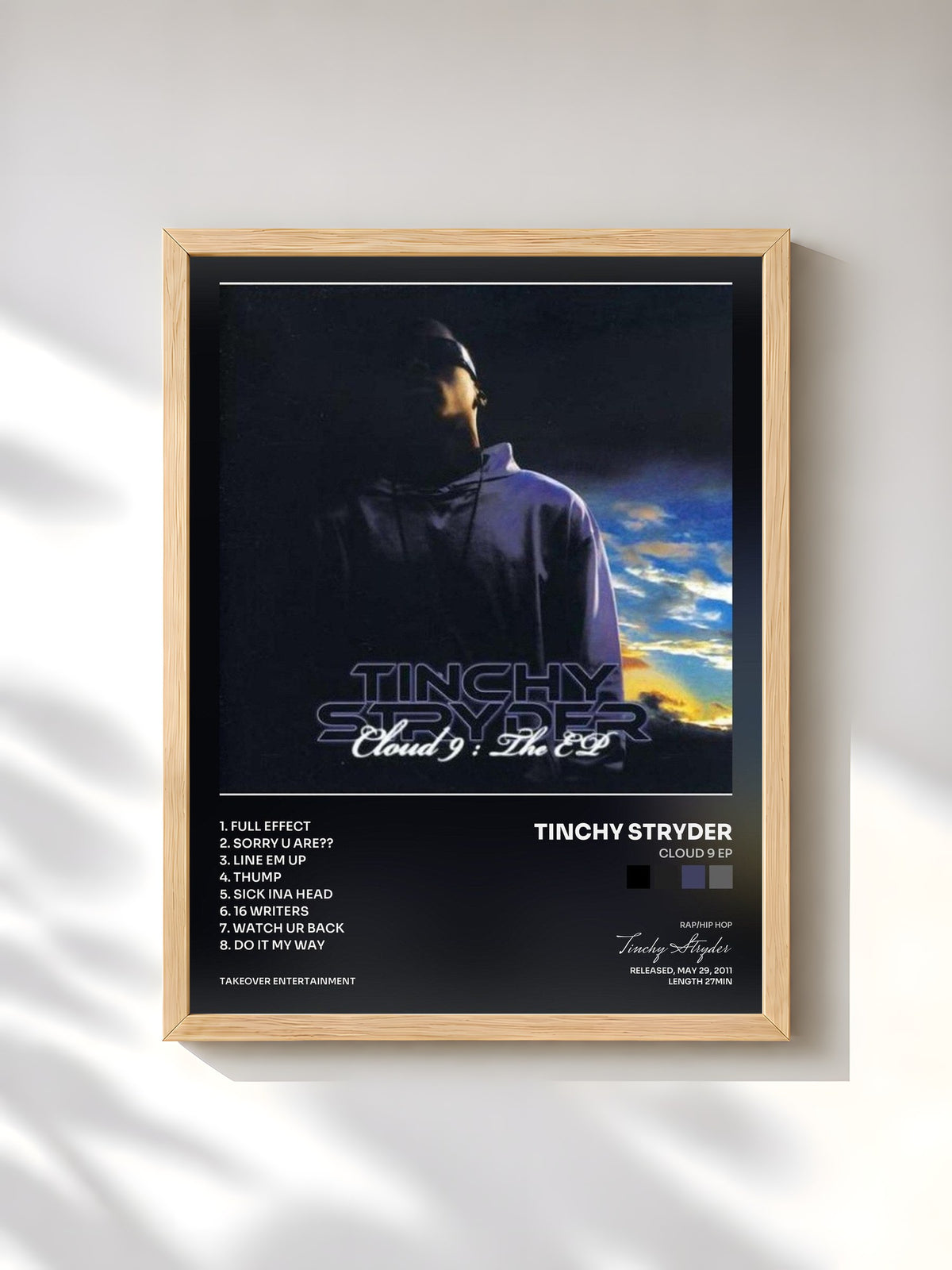 #bois Tableau de l'album Cloud 9 EP de Tinchy Stryder, cadre en bois brut, imprimé et encadré en France