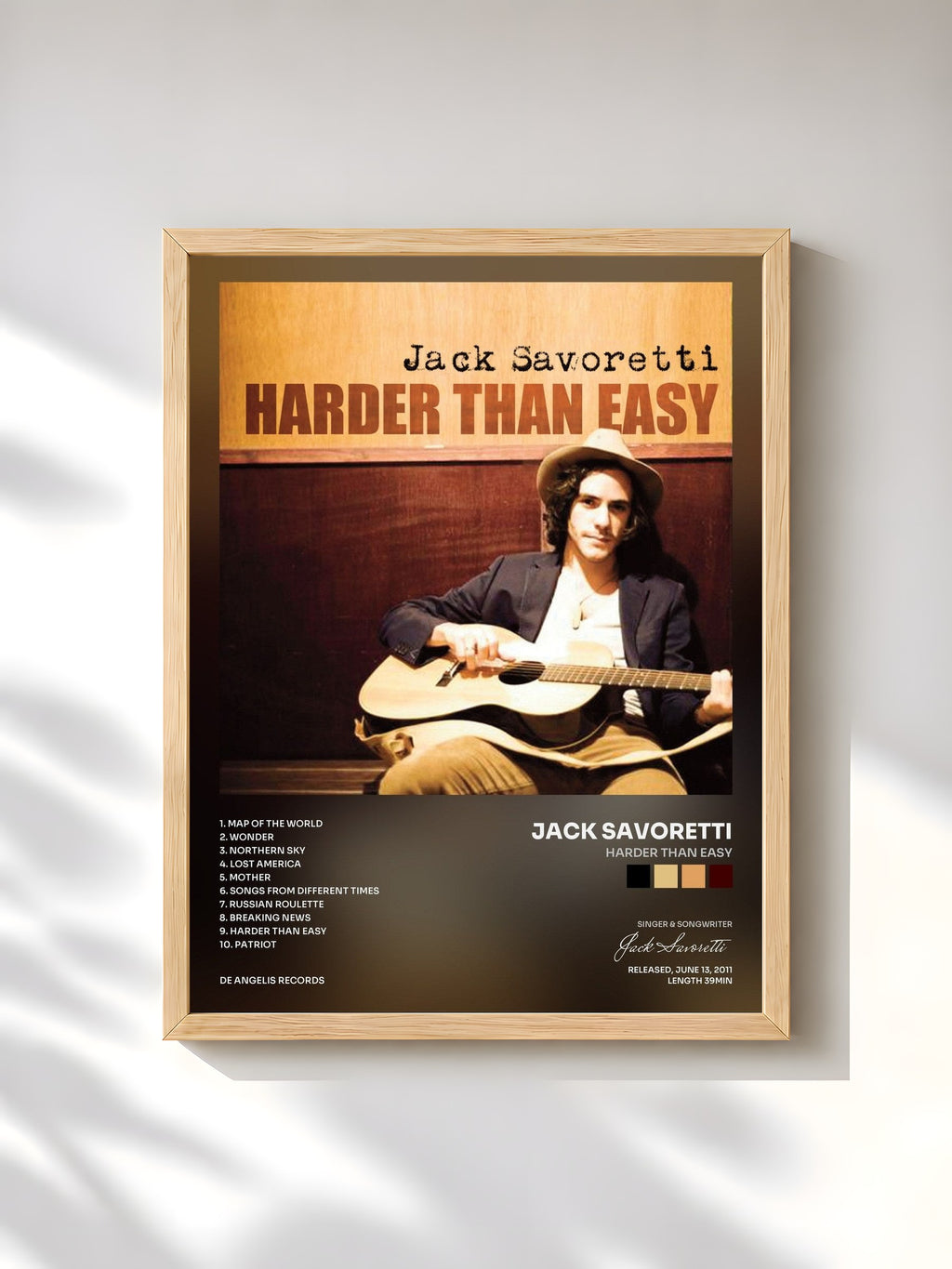 #bois Tableau de l'album Harder Than Easy de Jack Savoretti, cadre en bois brut, imprimé et encadré en France