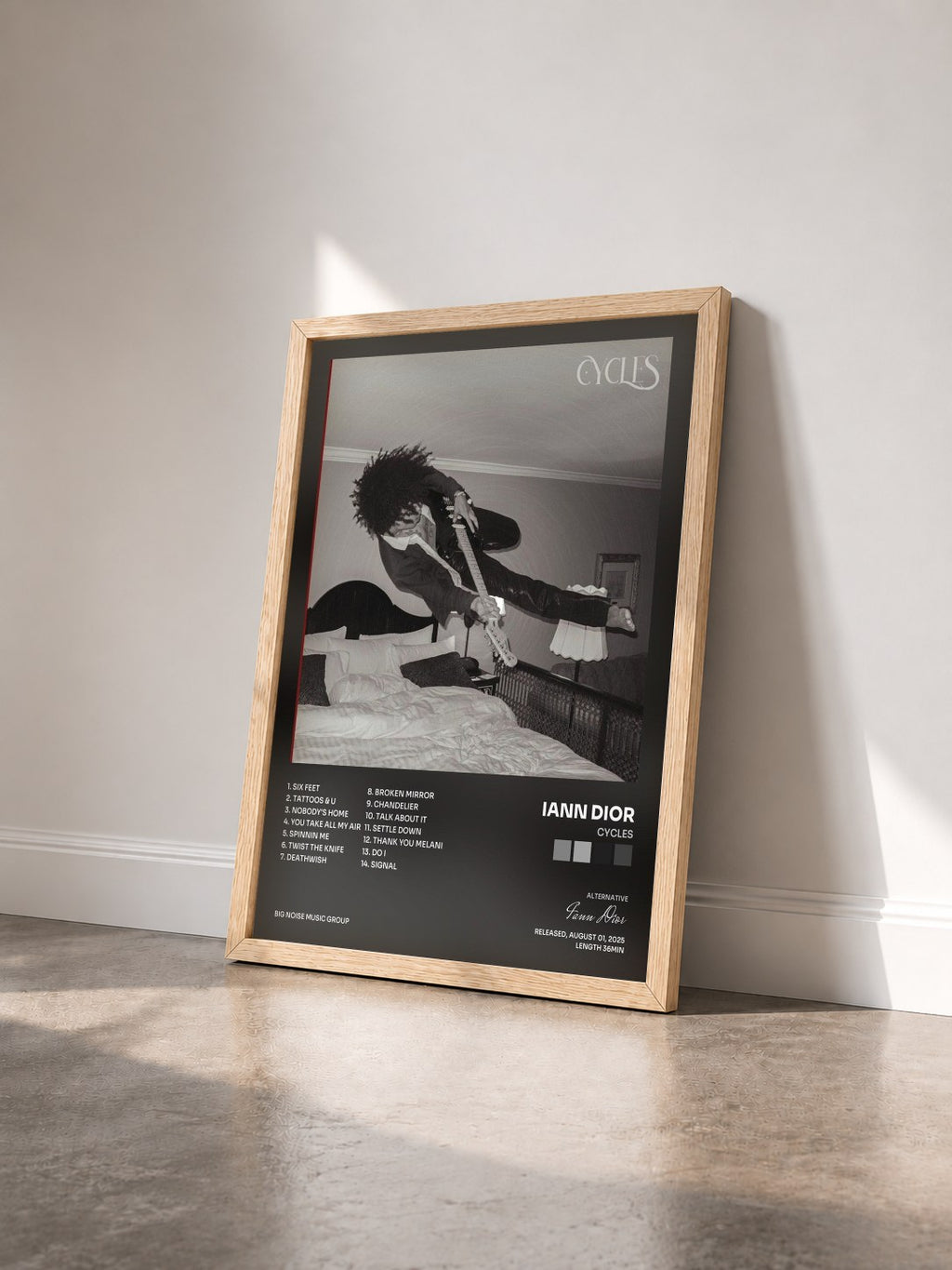 #bois Tableau de l'album CYCLES de Iann Dior vu de trois quarts, cadre en bois brut