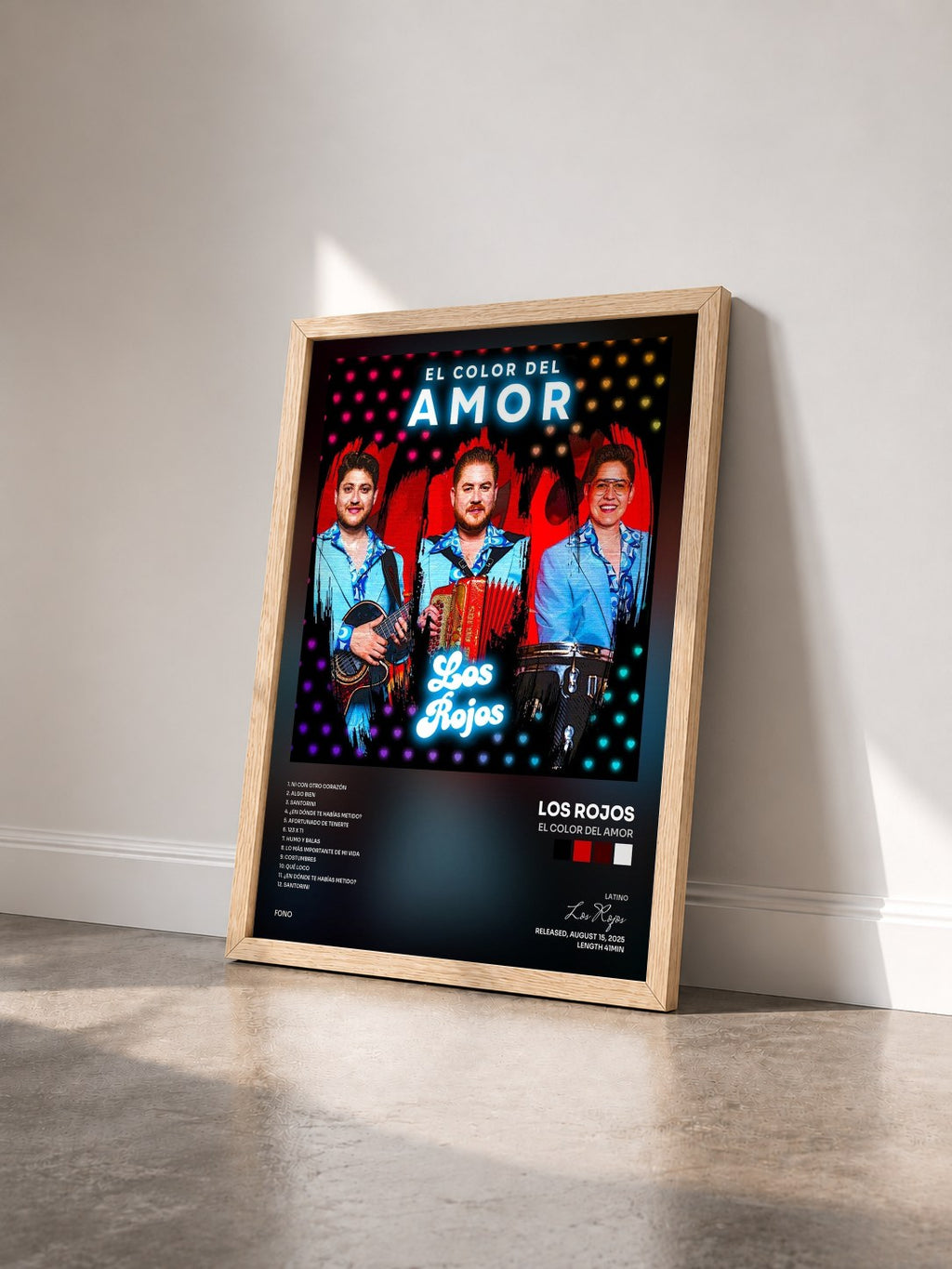 #bois Tableau de l'album El Color Del Amor de Los Rojos vu de trois quarts, cadre en bois brut