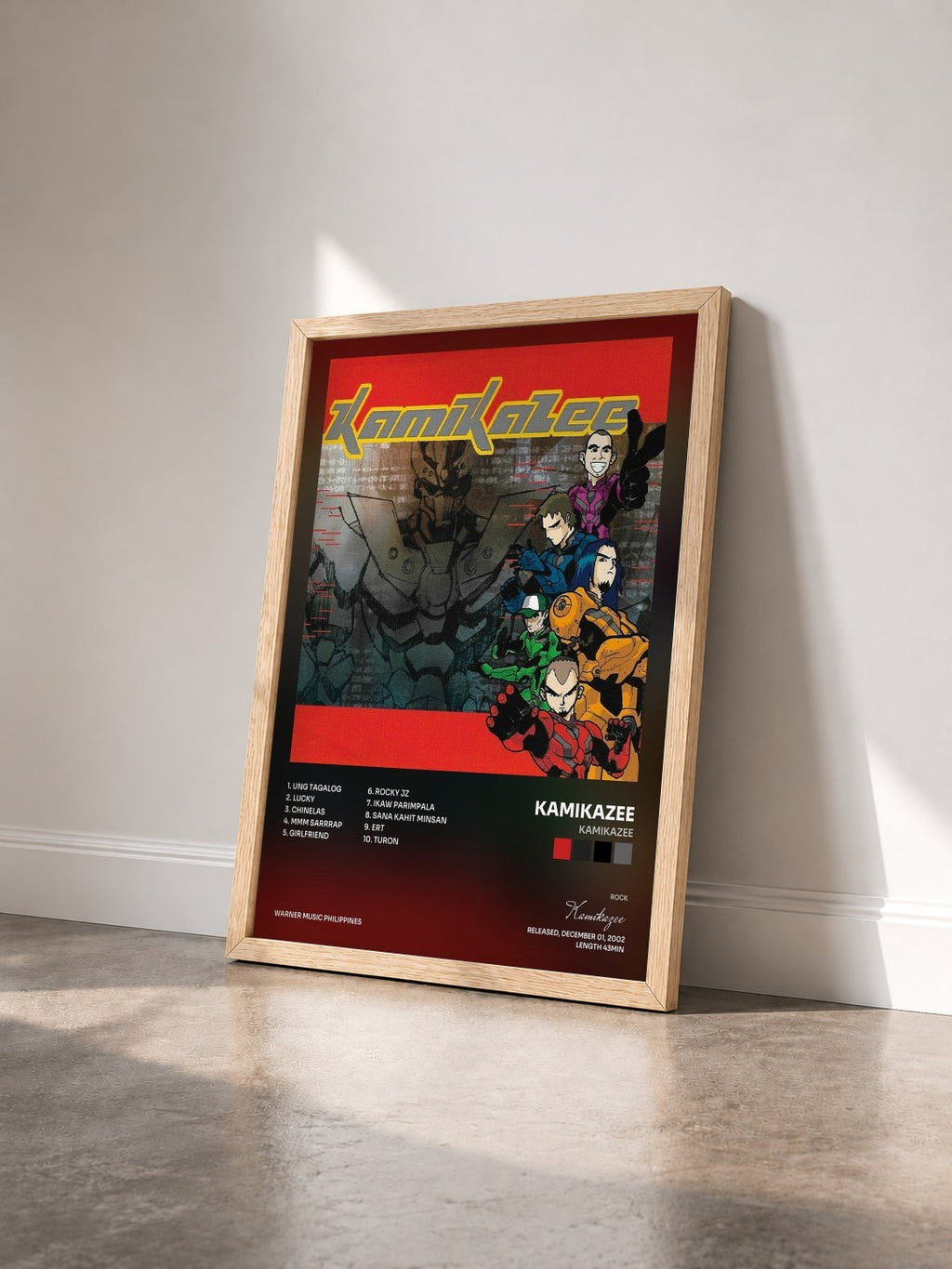 #bois Tableau de l'album Kamikazee de Kamikazee vu de trois quarts, cadre en bois brut