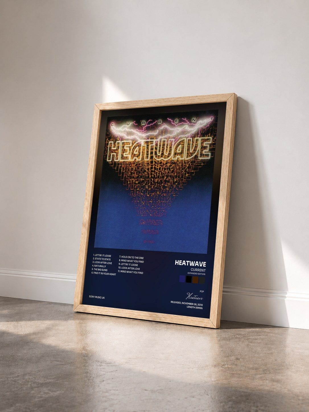 #bois Tableau de l'album Current (Expanded Edition) de Heatwave vu de trois quarts, cadre en bois brut
