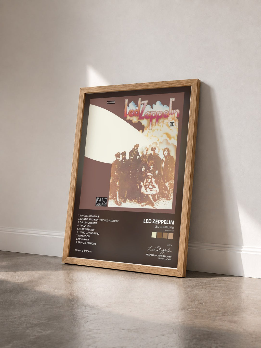 #bois Tableau de l'album Led Zeppelin II (Remaster) de Led Zeppelin vu de trois quarts, cadre en bois brut