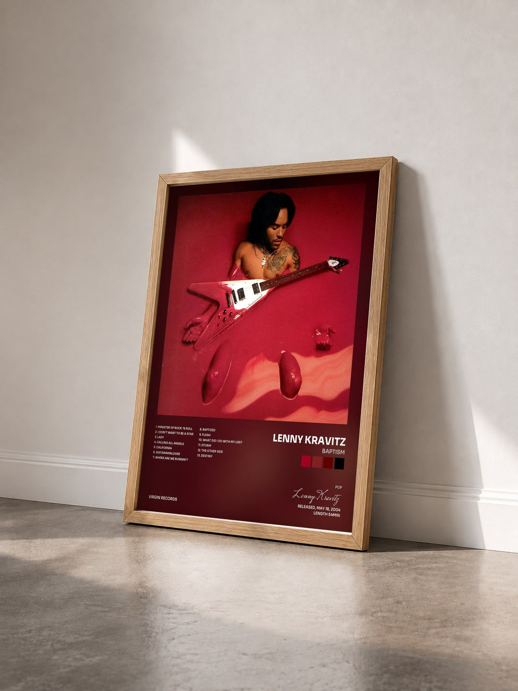 #bois Tableau de l'album Baptism de Lenny Kravitz vu de trois quarts, cadre en bois brut