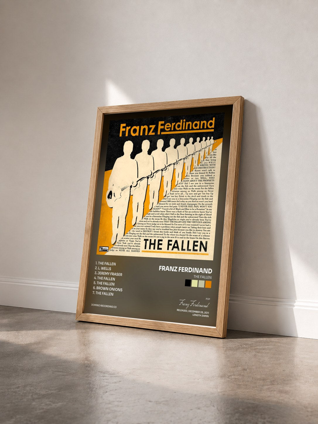 #bois Tableau de l'album The Fallen de Franz Ferdinand vu de trois quarts, cadre en bois brut
