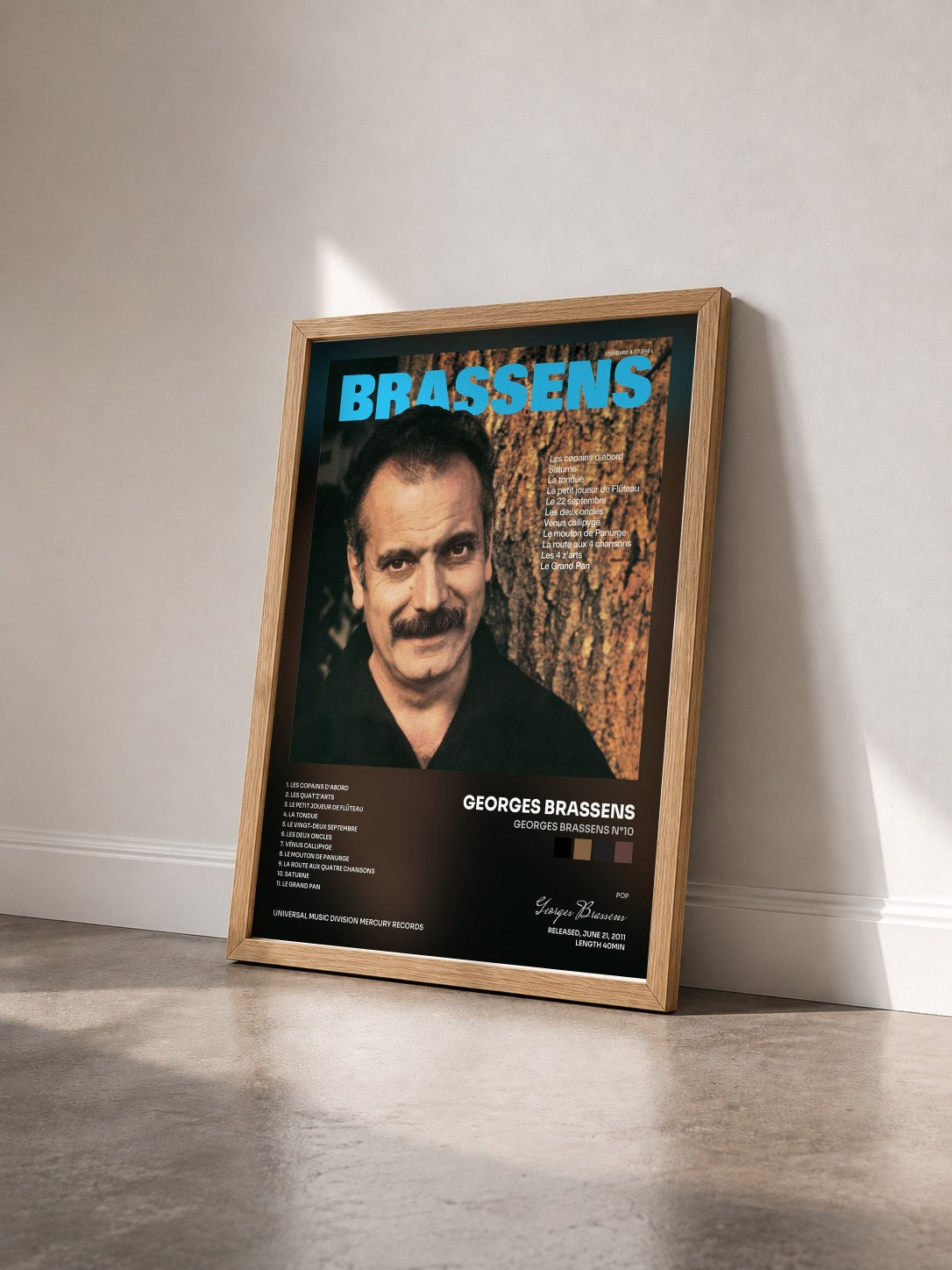 #bois Tableau de l'album Georges Brassens N°10 de Georges Brassens vu de trois quarts, cadre en bois brut