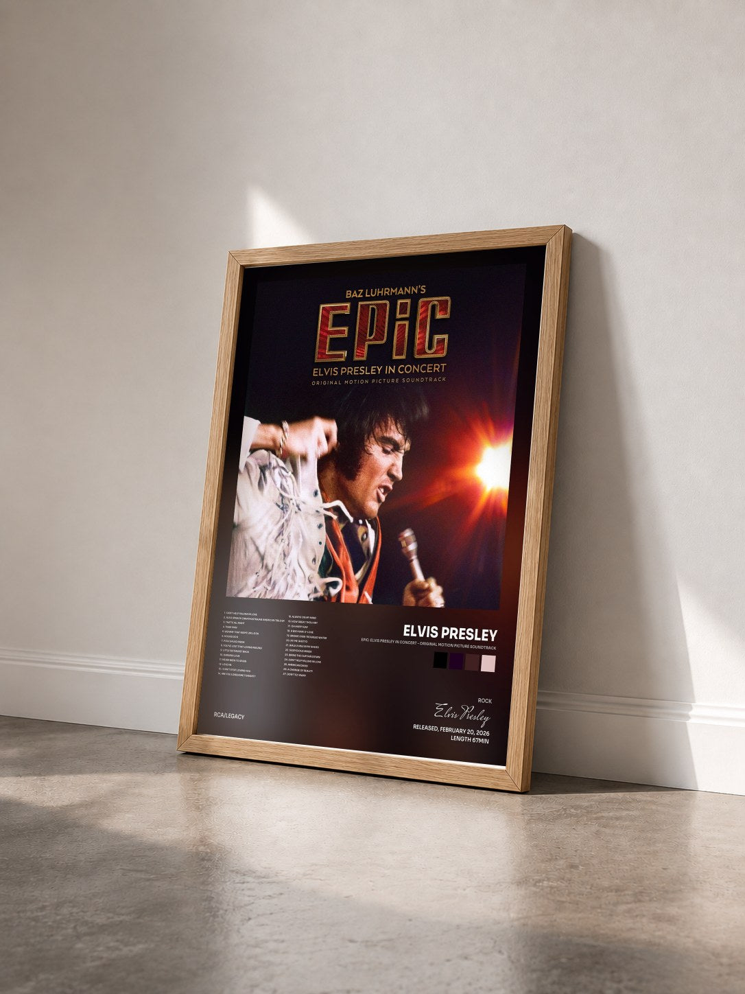 #bois Tableau de l'album EPiC: Elvis Presley in Concert - Original Motion Picture Soundtrack de Elvis Presley vu de trois quarts, cadre en bois brut