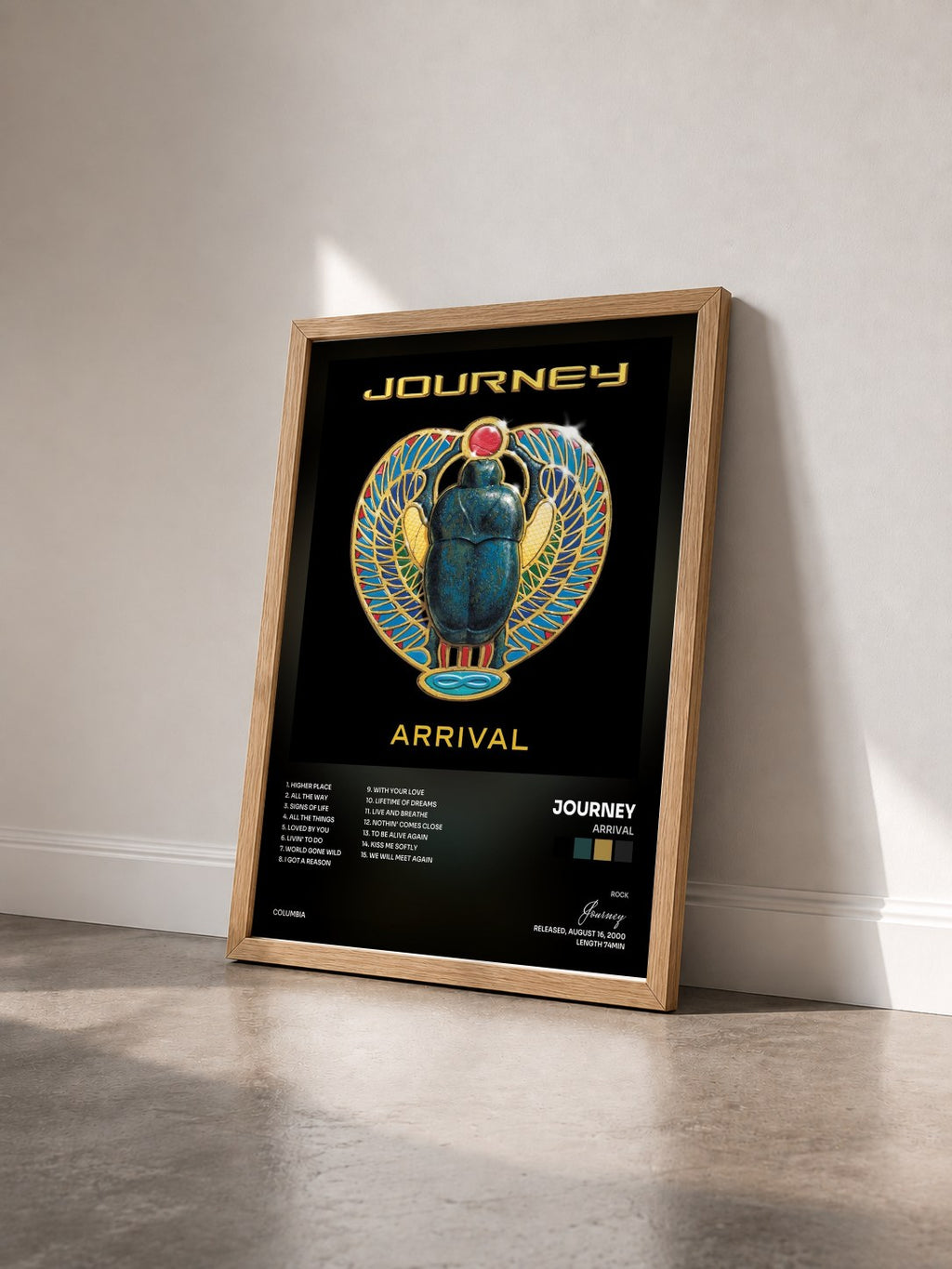 #bois Tableau de l'album Arrival de Journey vu de trois quarts, cadre en bois brut
