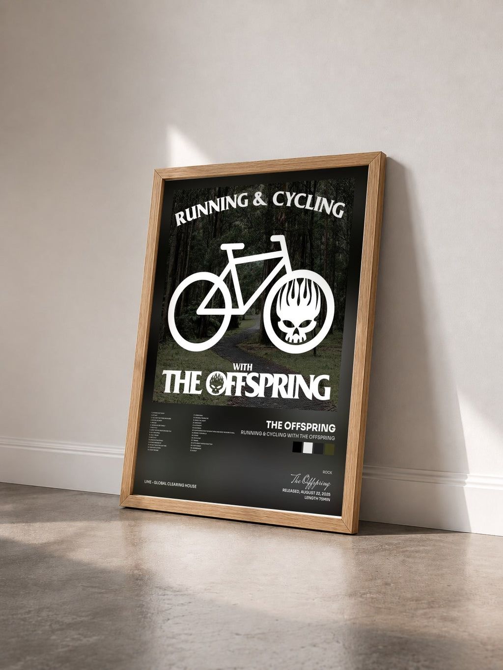 #bois Tableau de l'album Running & Cycling with The Offspring de The Offspring vu de trois quarts, cadre en bois brut