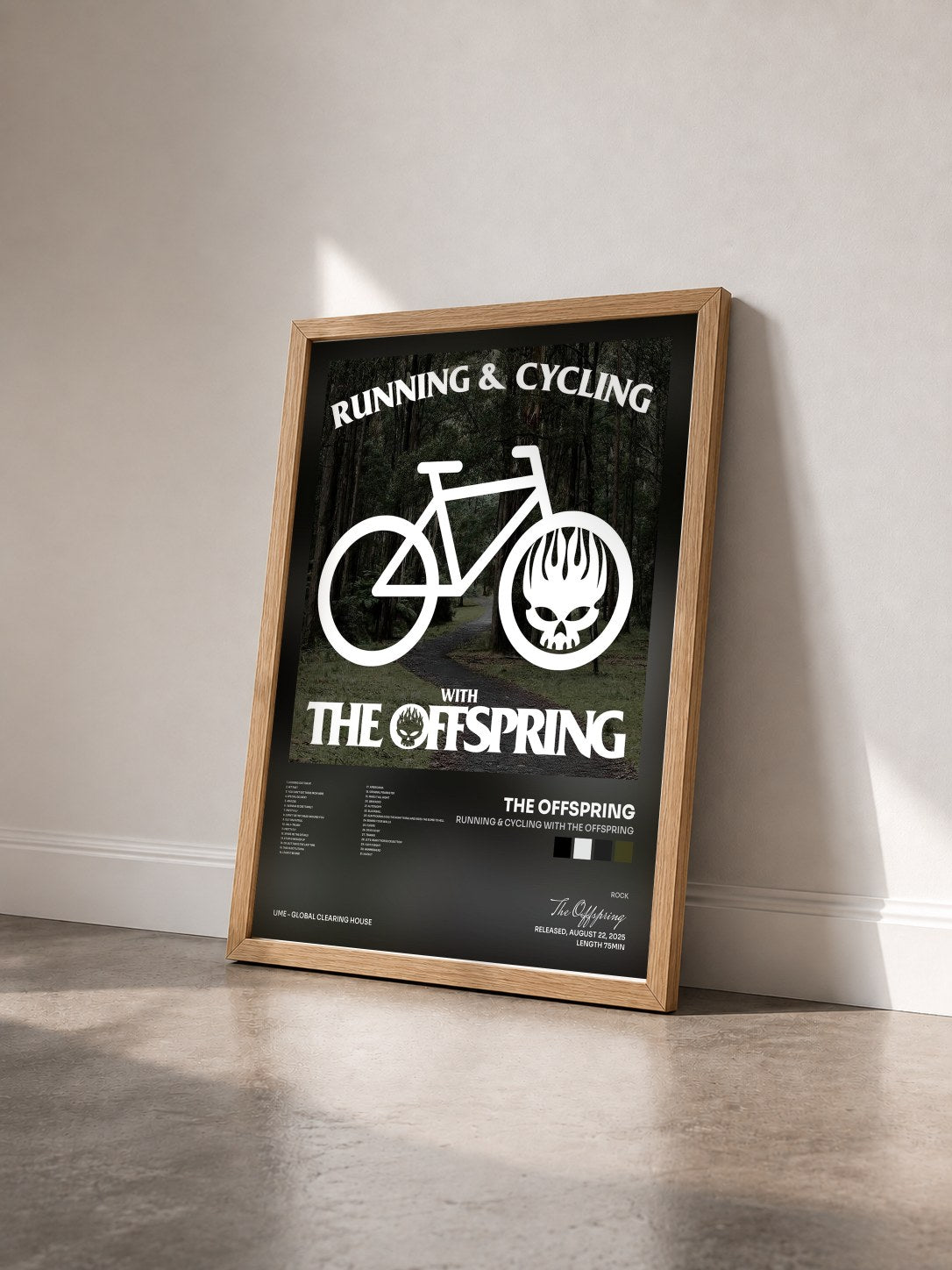 #bois Tableau de l'album Running & Cycling with The Offspring de The Offspring vu de trois quarts, cadre en bois brut