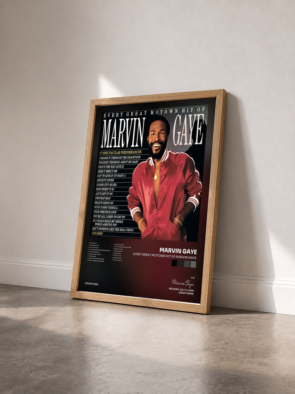 #bois Tableau de l'album Every Great Motown Hit Of Marvin Gaye de Marvin Gaye vu de trois quarts, cadre en bois brut