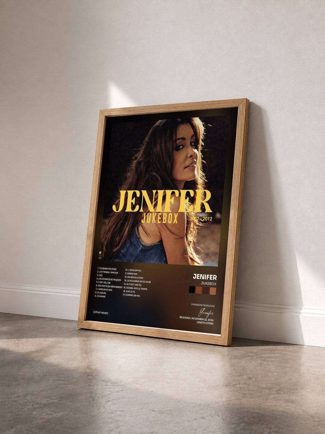 #bois Tableau de l'album JUKEBOX de Jenifer vu de trois quarts, cadre en bois brut