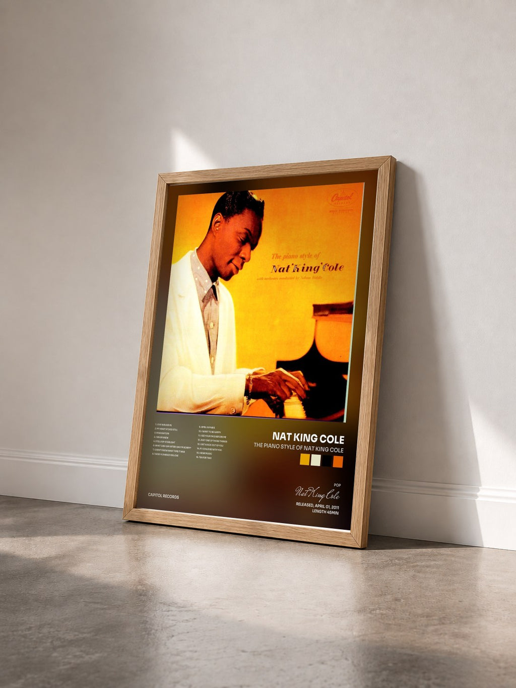 #bois Tableau de l'album The Piano Style of Nat King Cole de Nat King Cole vu de trois quarts, cadre en bois brut