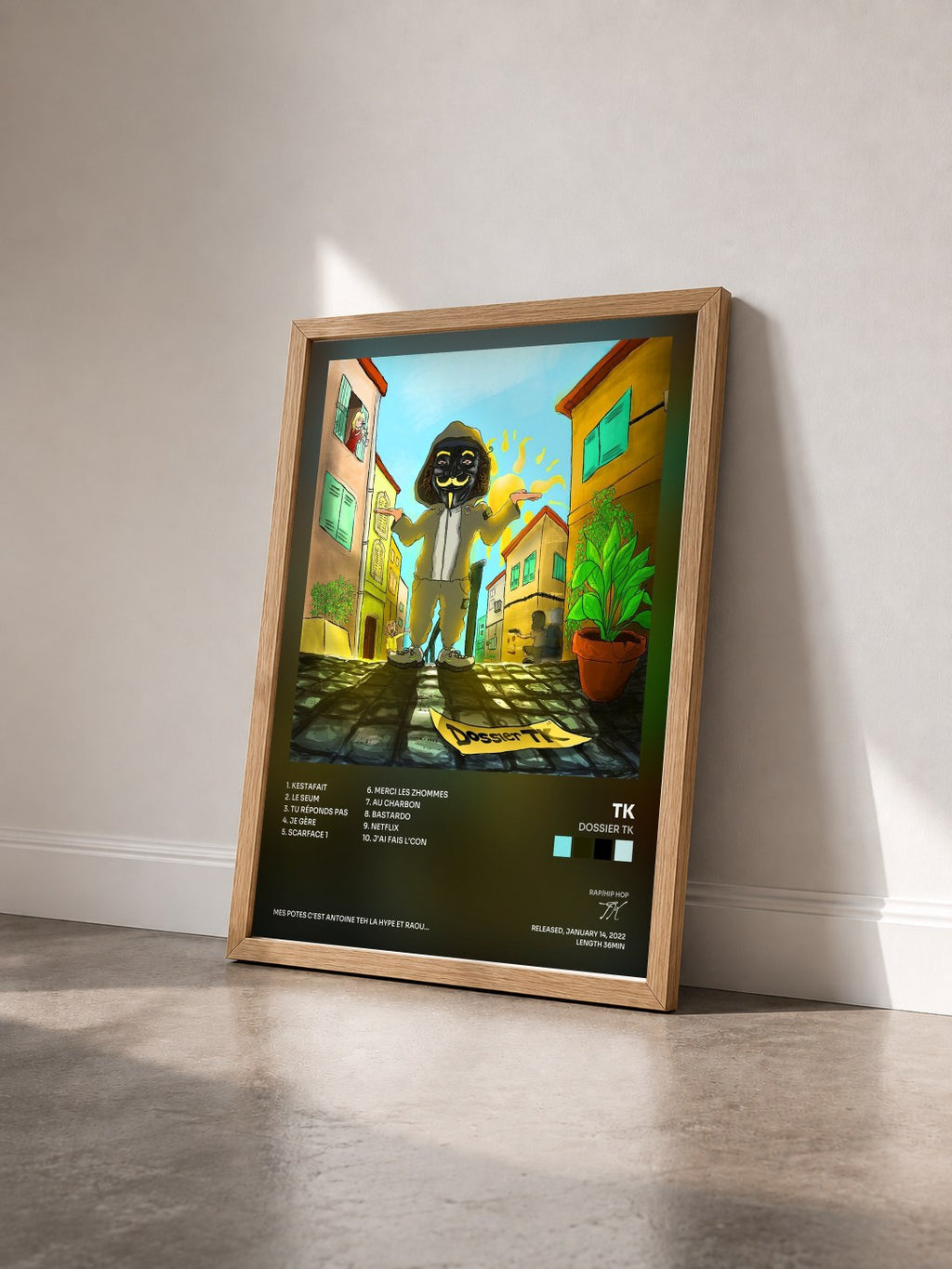 #bois Tableau de l'album Dossier TK de TK vu de trois quarts, cadre en bois brut