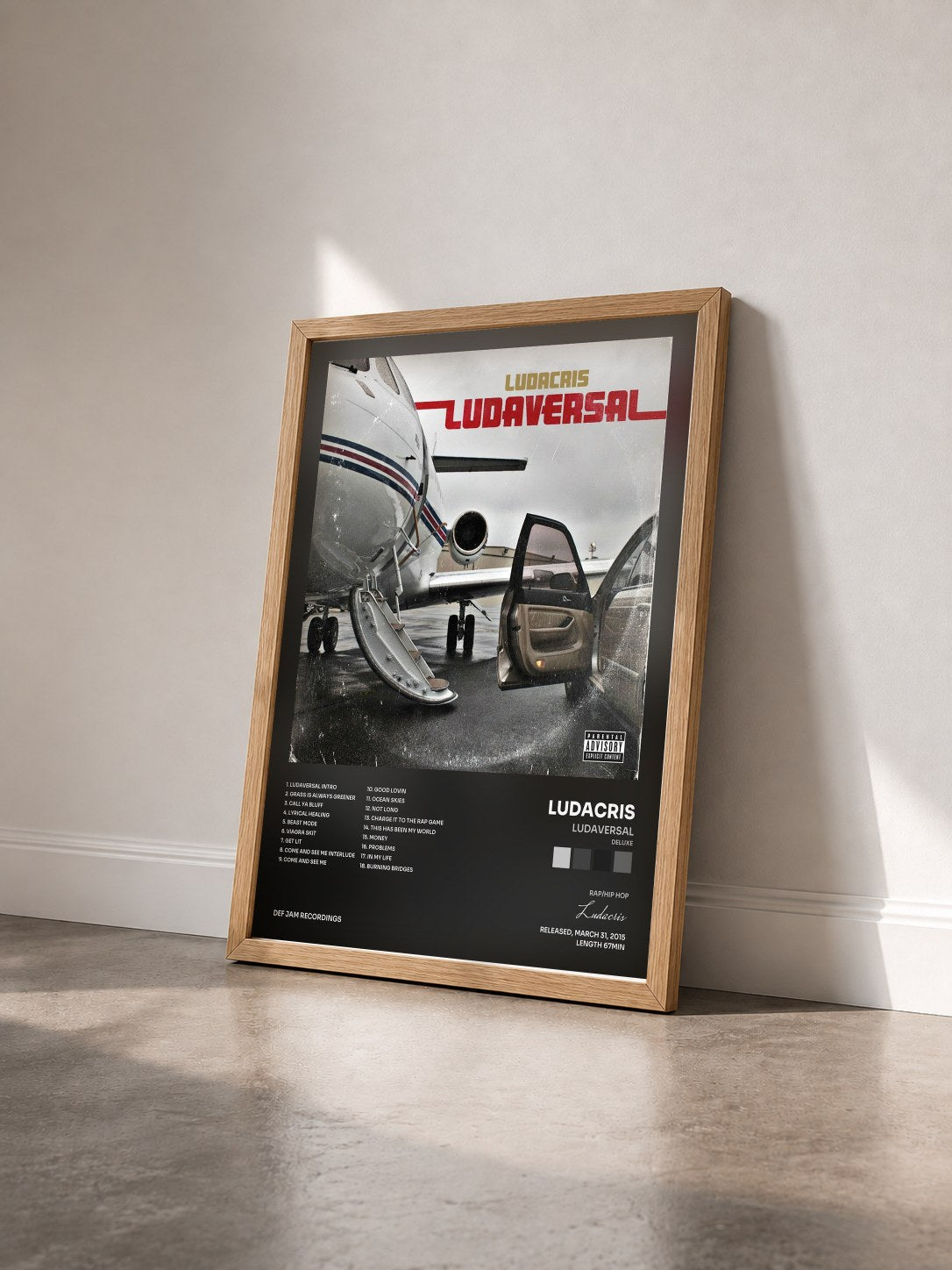 #bois Tableau de l'album Ludaversal (Deluxe) de Ludacris vu de trois quarts, cadre en bois brut