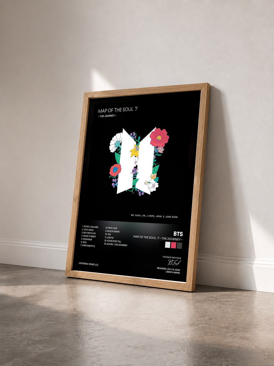 #bois Tableau de l'album MAP OF THE SOUL : 7 ~ THE JOURNEY ~ de BTS vu de trois quarts, cadre en bois brut