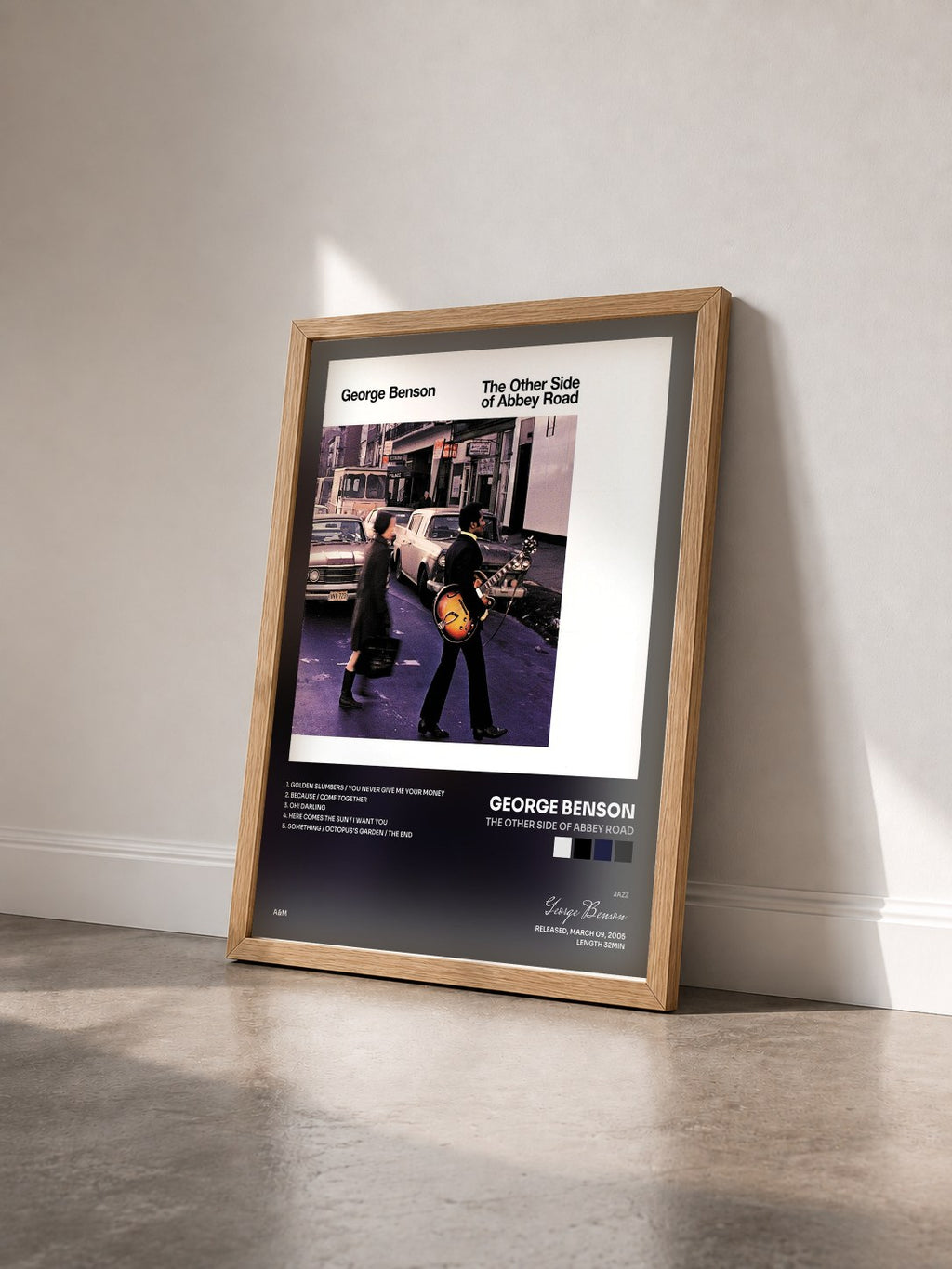 #bois Tableau de l'album The Other Side Of Abbey Road de George Benson vu de trois quarts, cadre en bois brut