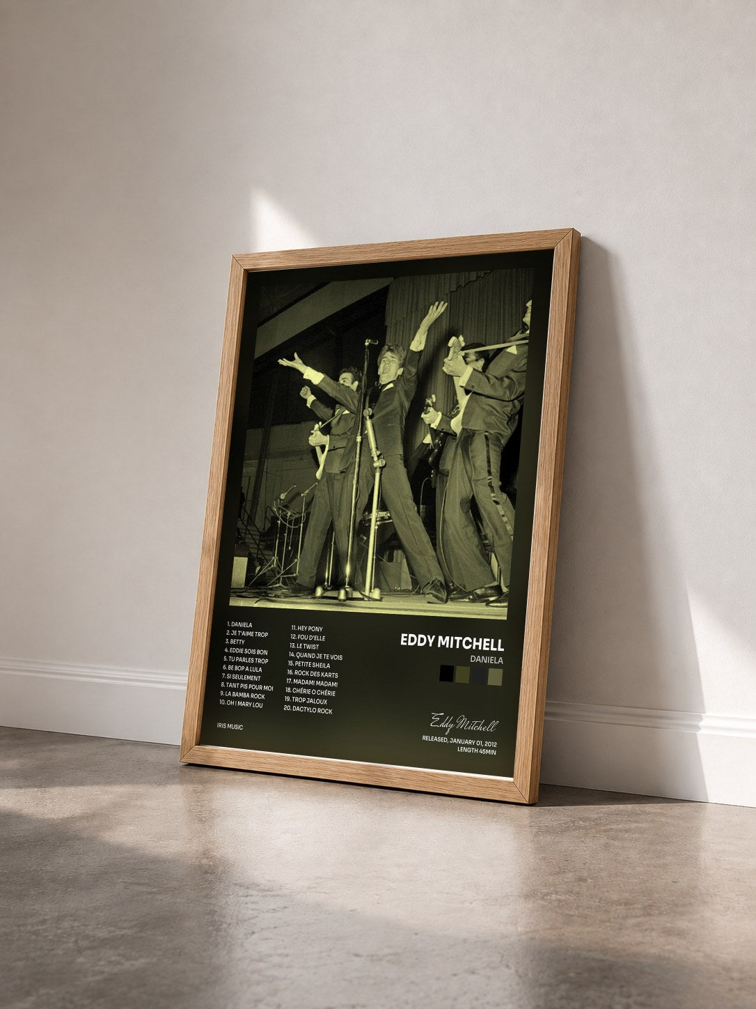 #bois Tableau de l'album Daniela de Eddy Mitchell vu de trois quarts, cadre en bois brut