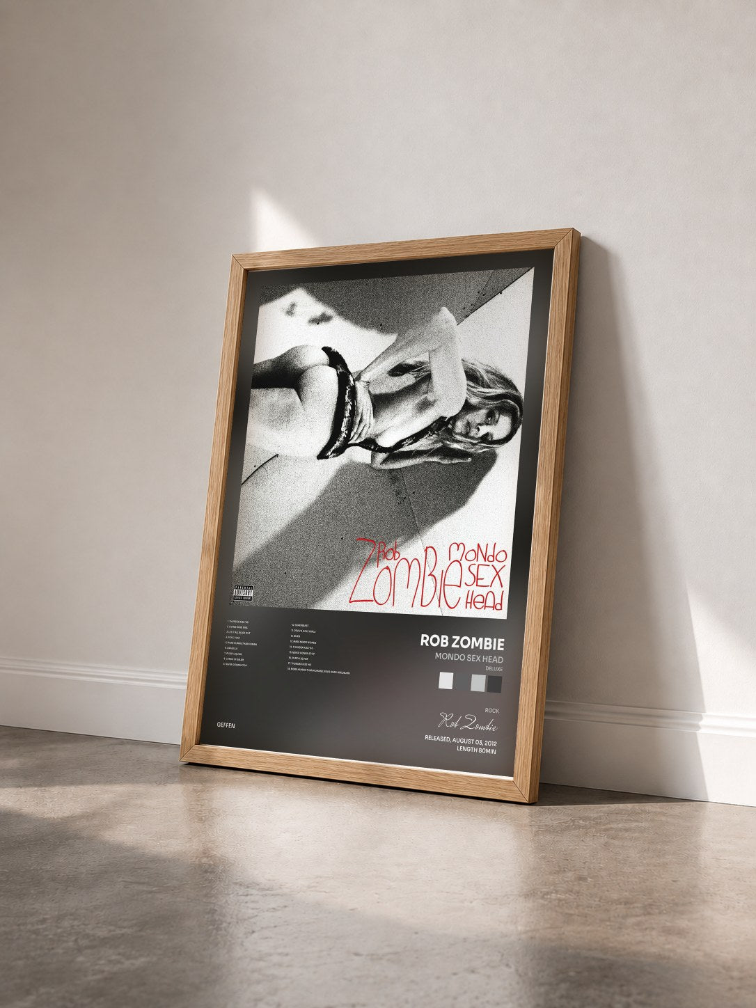 #bois Tableau de l'album Mondo Sex Head (Deluxe) de Rob Zombie vu de trois quarts, cadre en bois brut