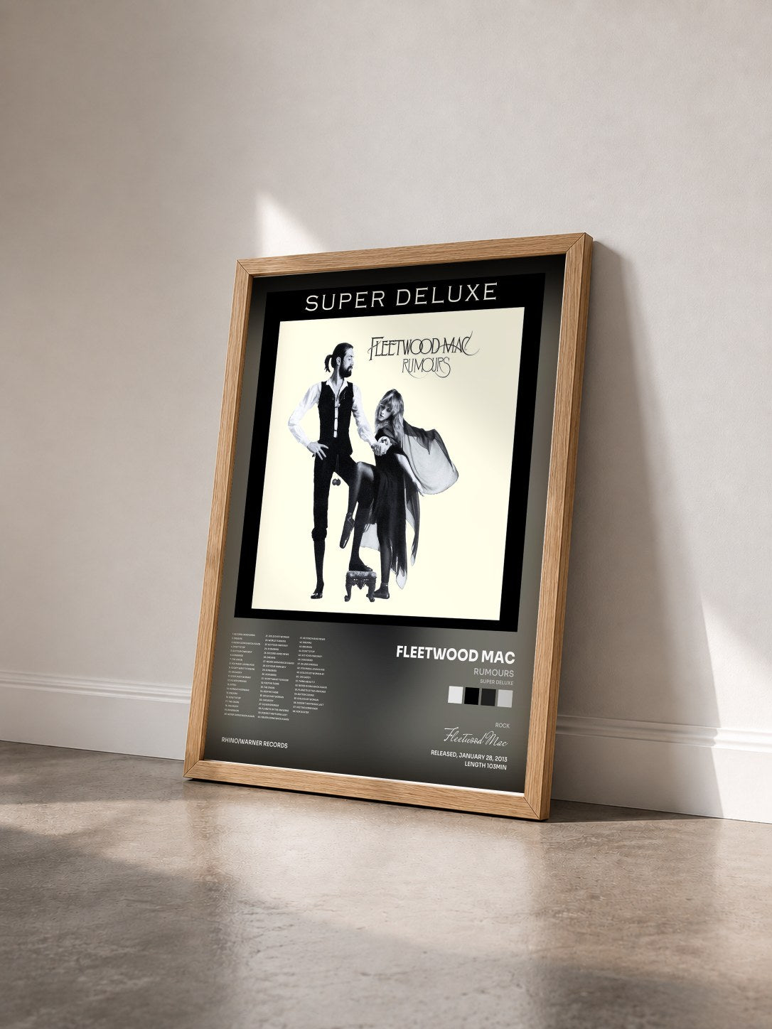 #bois Tableau de l'album Rumours (Super Deluxe) de Fleetwood Mac vu de trois quarts, cadre en bois brut