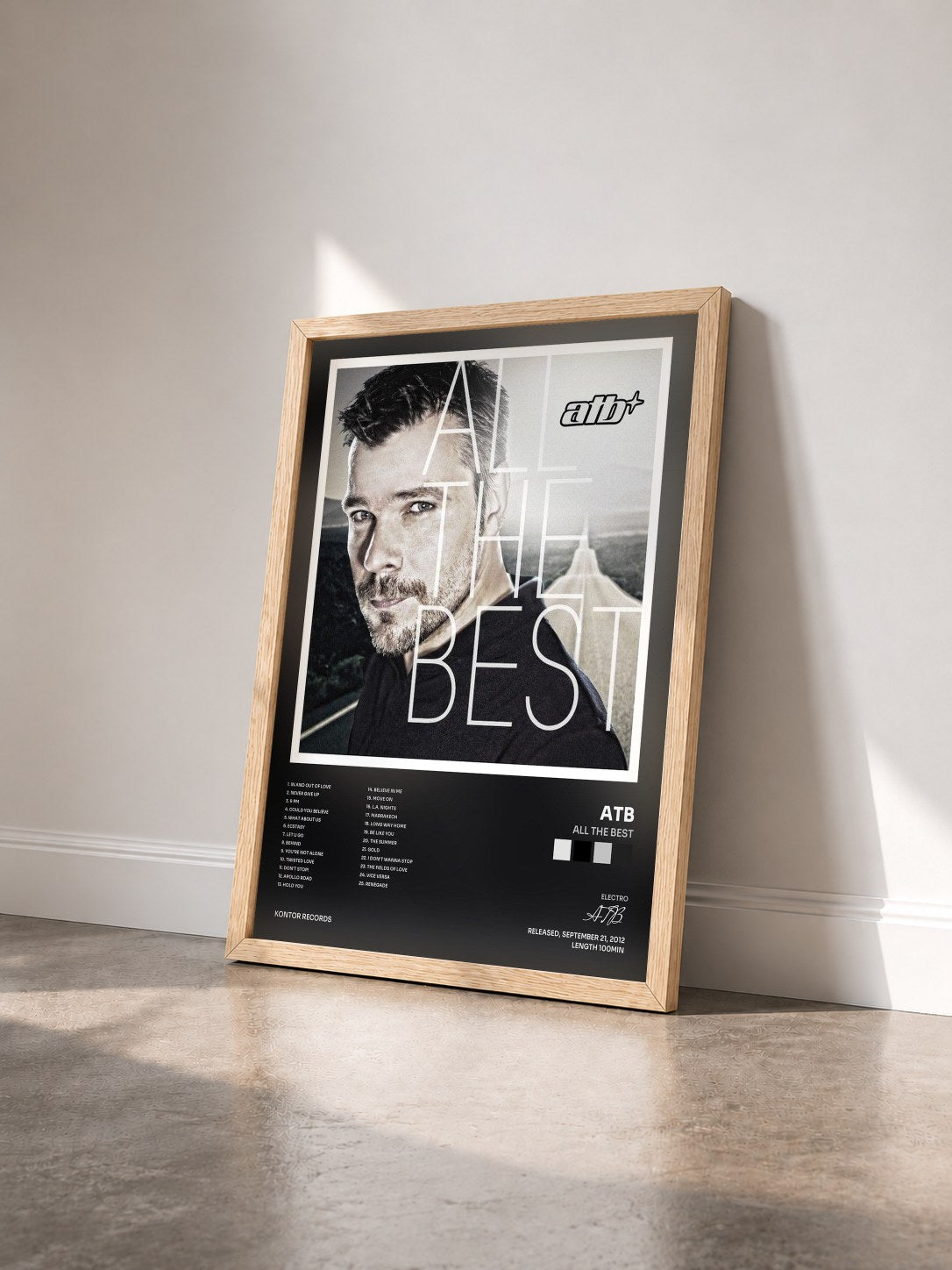 #bois Tableau de l'album All The Best de ATB vu de trois quarts, cadre en bois brut