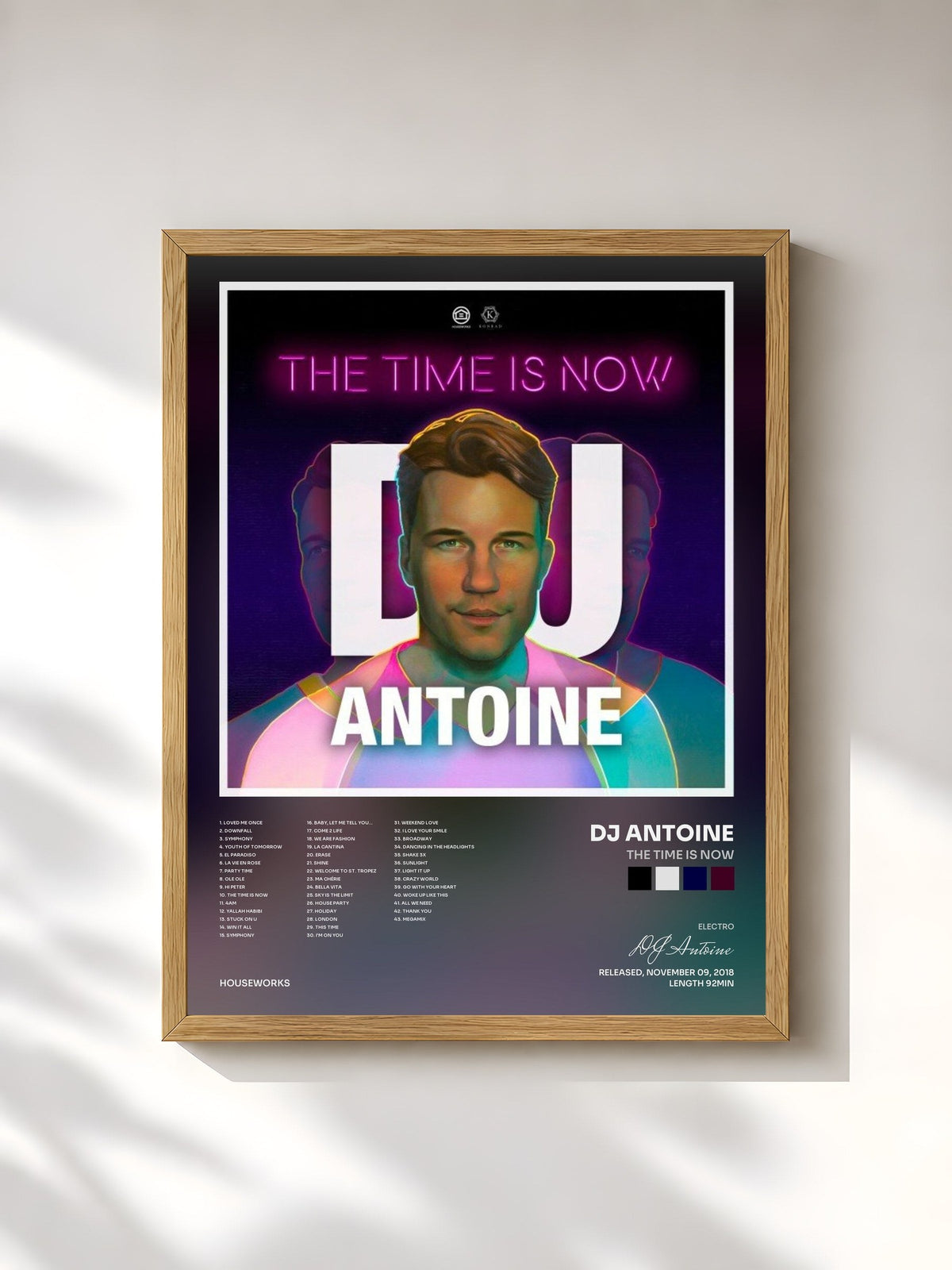 #bois Tableau de l'album The Time Is Now de DJ Antoine, cadre en bois brut, imprimé et encadré en France