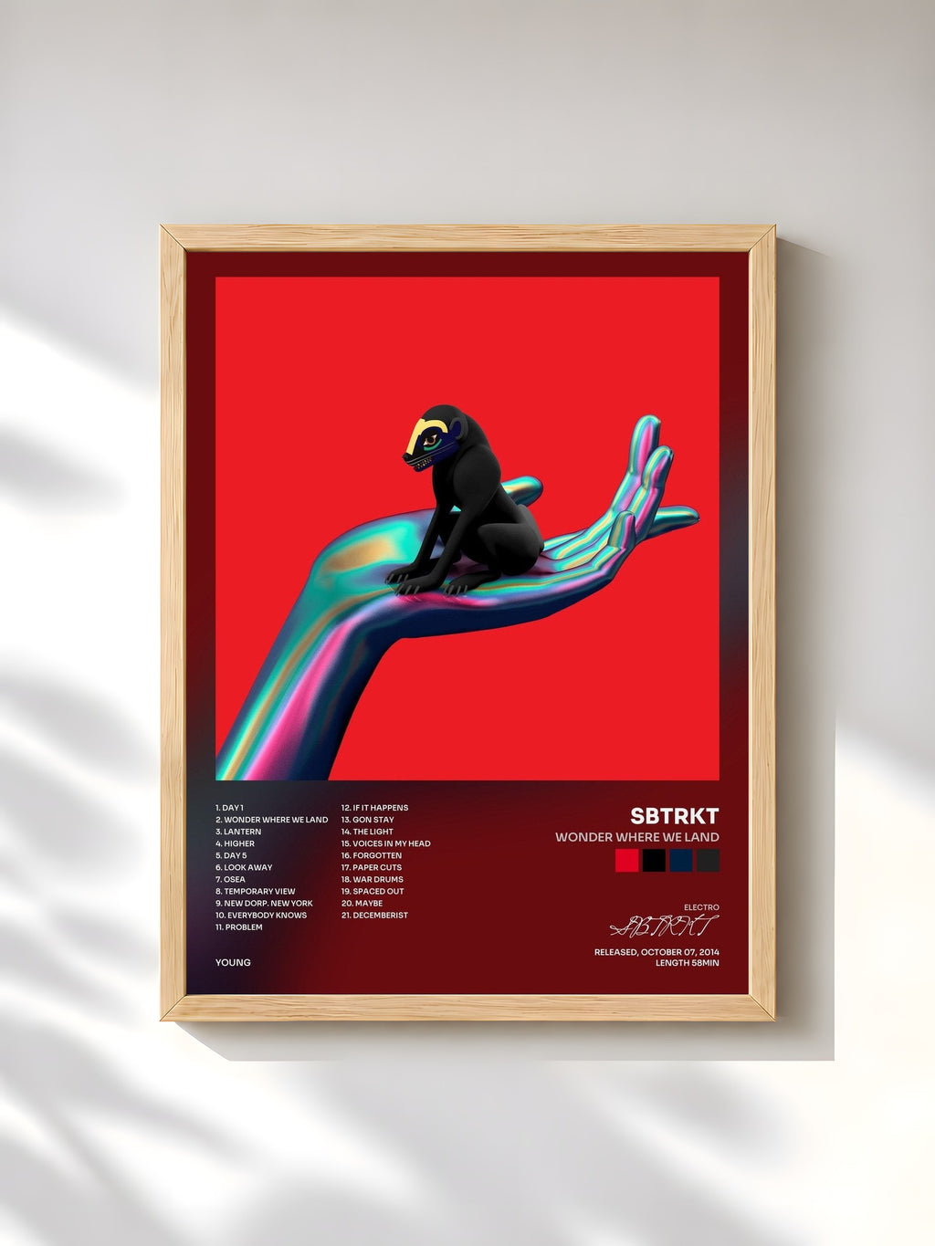 #bois Tableau de l'album Wonder Where We Land de SBTRKT, cadre en bois brut, imprimé et encadré en France