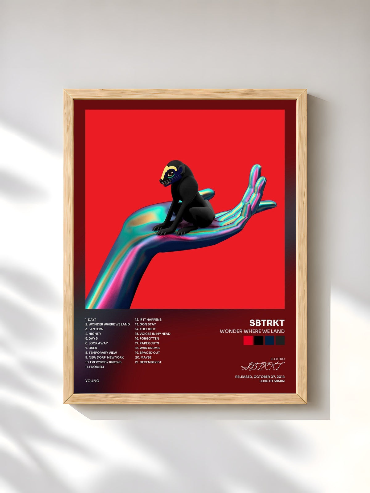 #bois Tableau de l'album Wonder Where We Land de SBTRKT, cadre en bois brut, imprimé et encadré en France