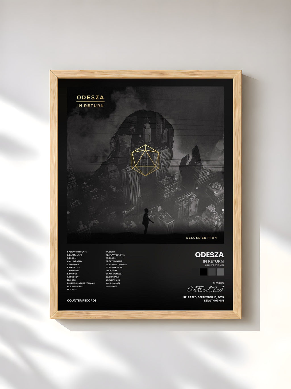 #bois Tableau de l'album In Return (Deluxe Edition) de ODESZA, cadre en bois brut, imprimé et encadré en France