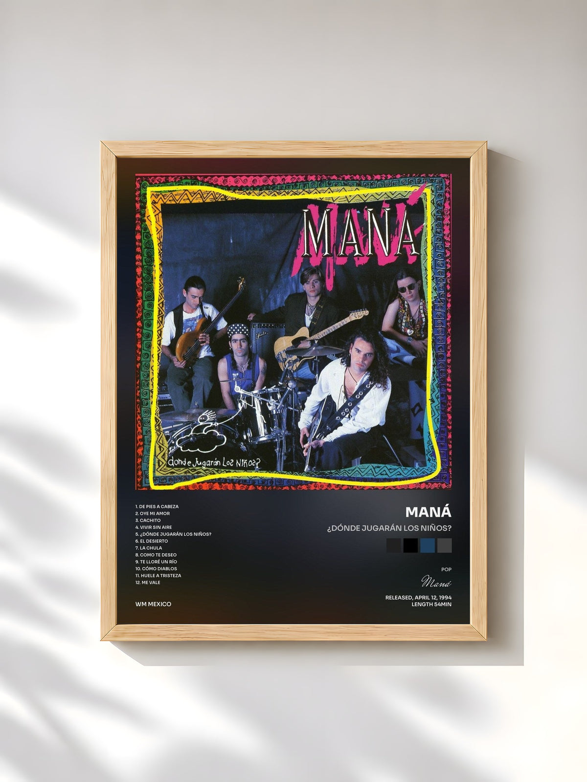 #bois Tableau de l'album ¿Dónde Jugarán Los Niños? de Maná, cadre en bois brut, imprimé et encadré en France