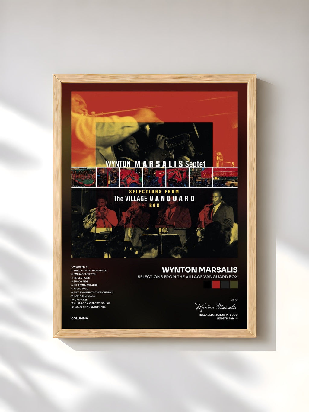 #bois Tableau de l'album Selections From The Village Vanguard Box de Wynton Marsalis, cadre en bois brut, imprimé et encadré en France