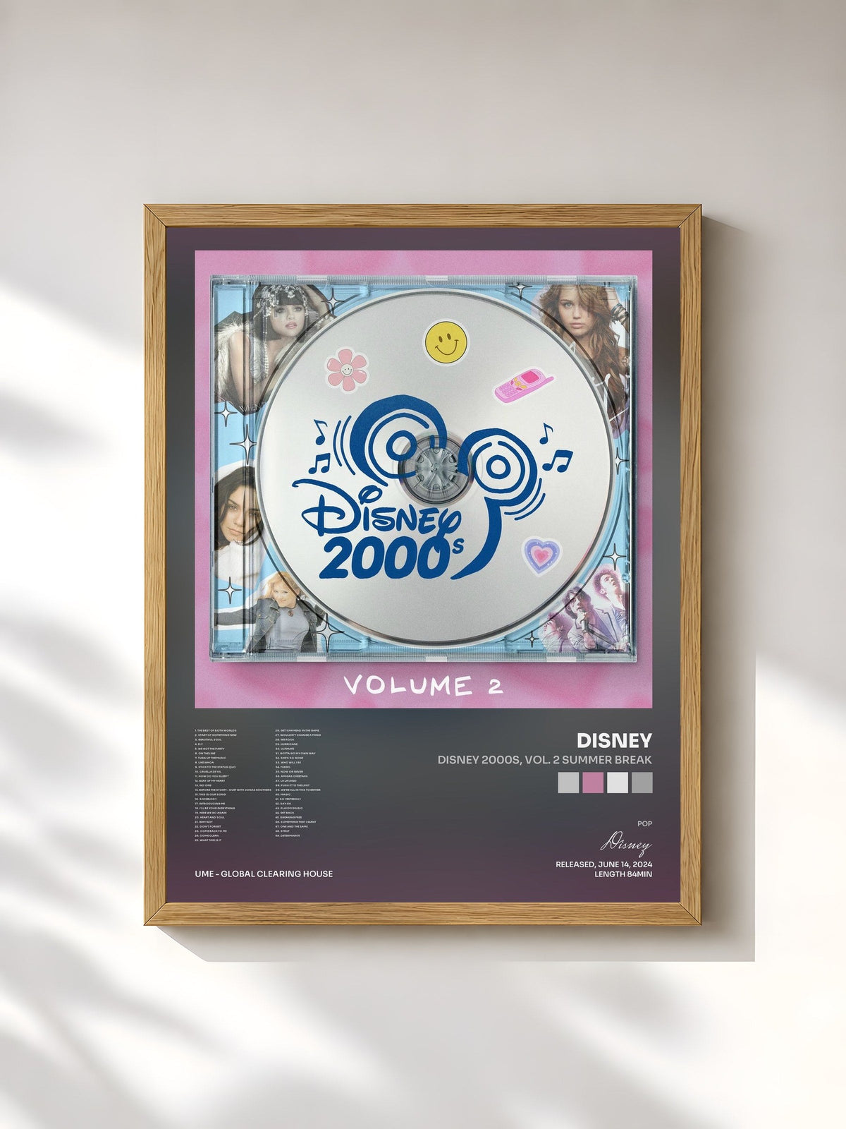 #bois Tableau de l'album Disney 2000s, Vol. 2 Summer Break de Disney, cadre en bois brut, imprimé et encadré en France