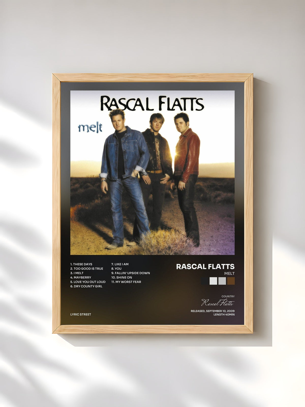 #bois Tableau de l'album Melt de Rascal Flatts, cadre en bois brut, imprimé et encadré en France