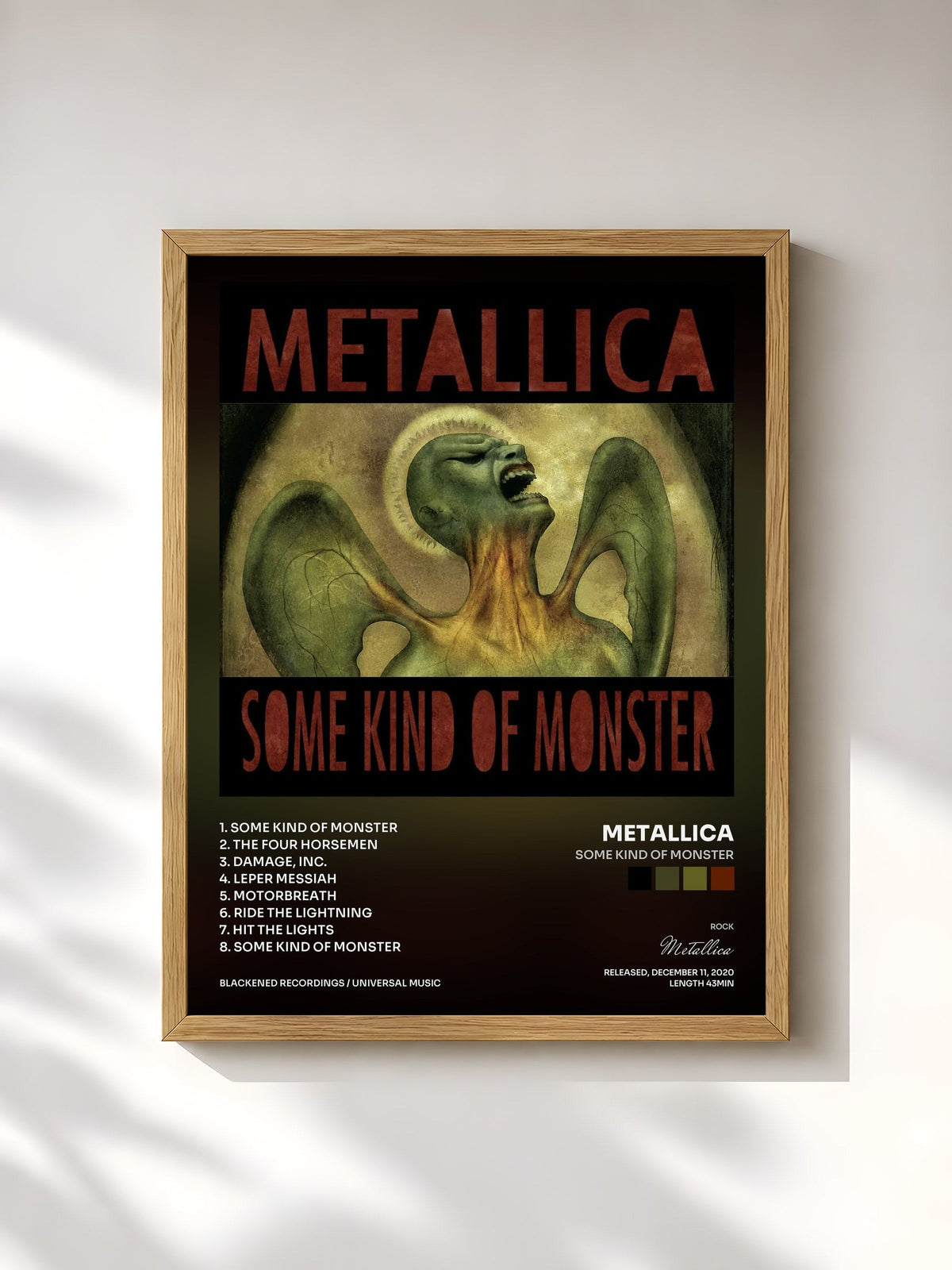 #bois Tableau de l'album Some Kind Of Monster de Metallica, cadre en bois brut, imprimé et encadré en France