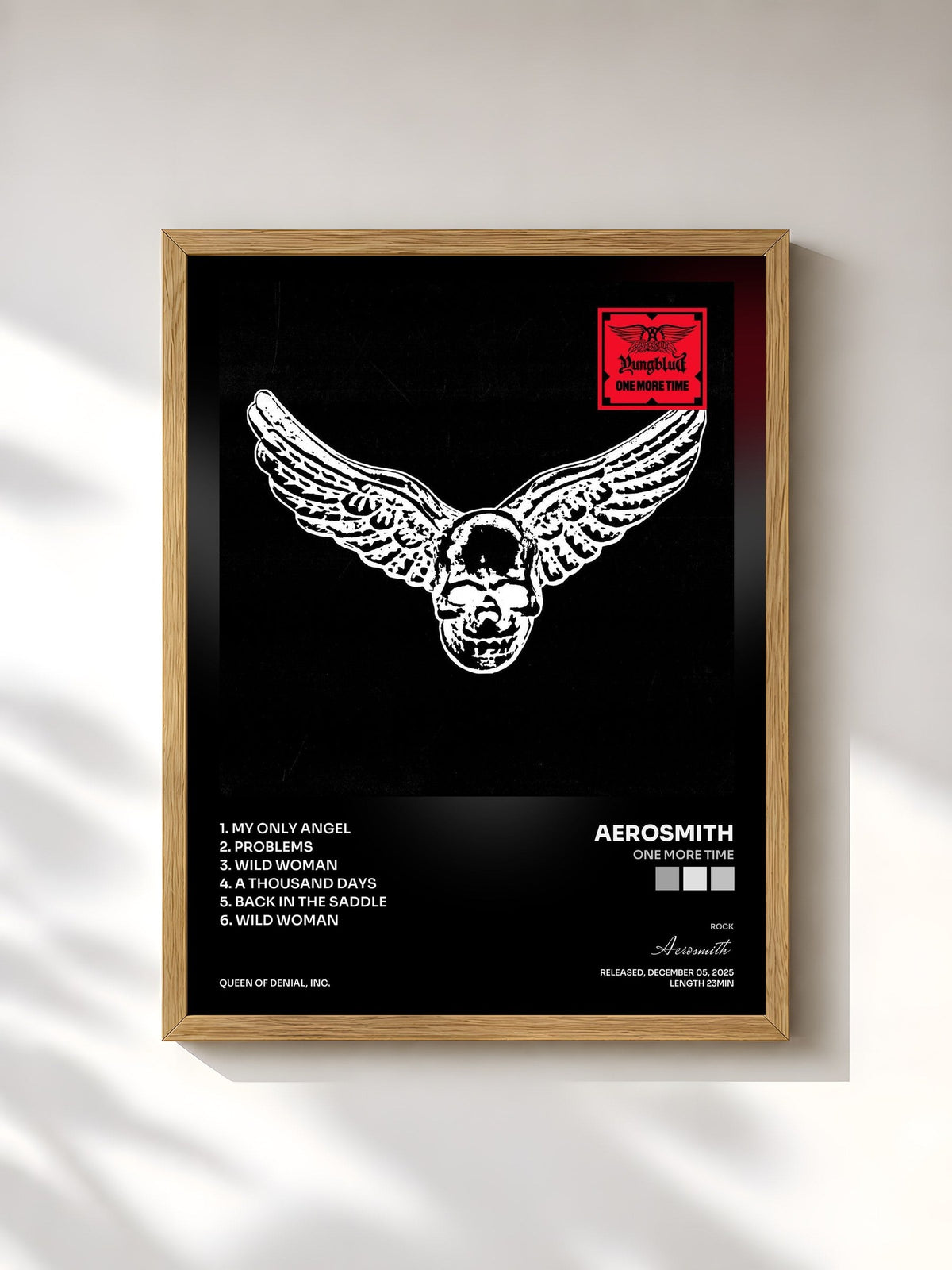 #bois Tableau de l'album One More Time de Aerosmith, cadre en bois brut, imprimé et encadré en France