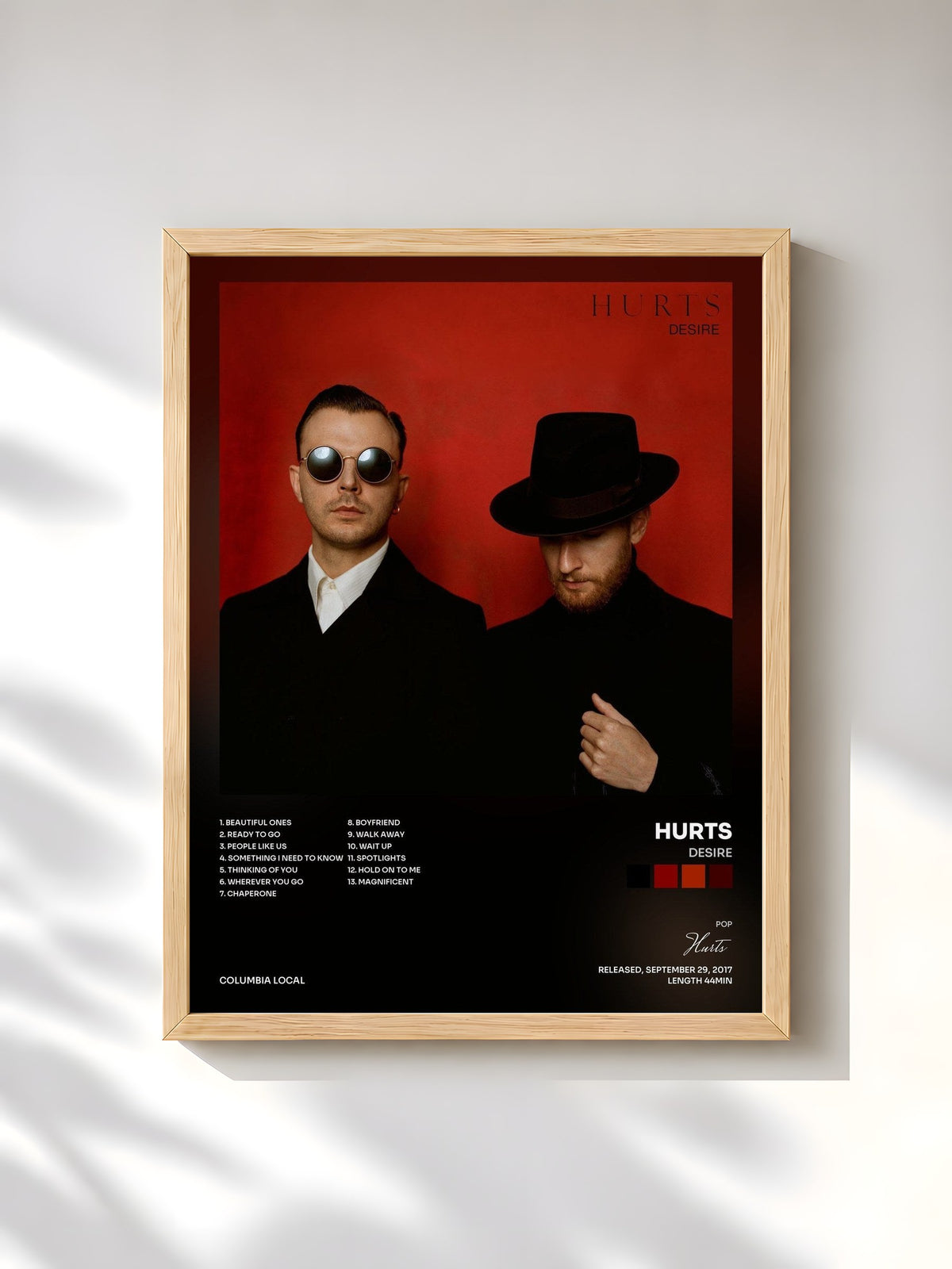 #bois Tableau de l'album Desire de Hurts, cadre en bois brut, imprimé et encadré en France