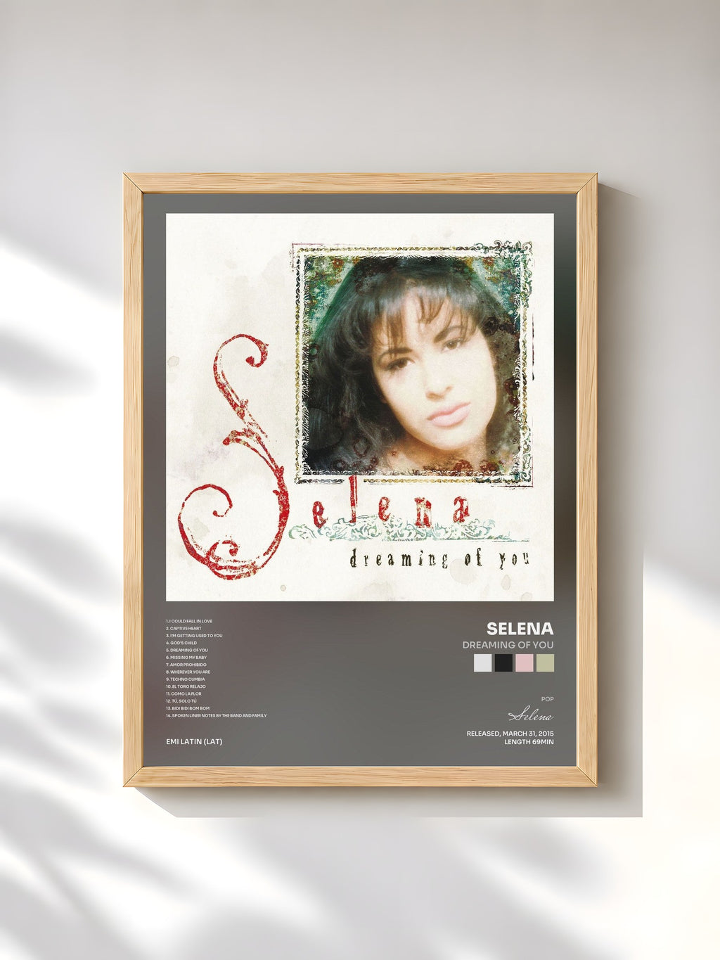 #bois Tableau de l'album Dreaming Of You de Selena, cadre en bois brut, imprimé et encadré en France
