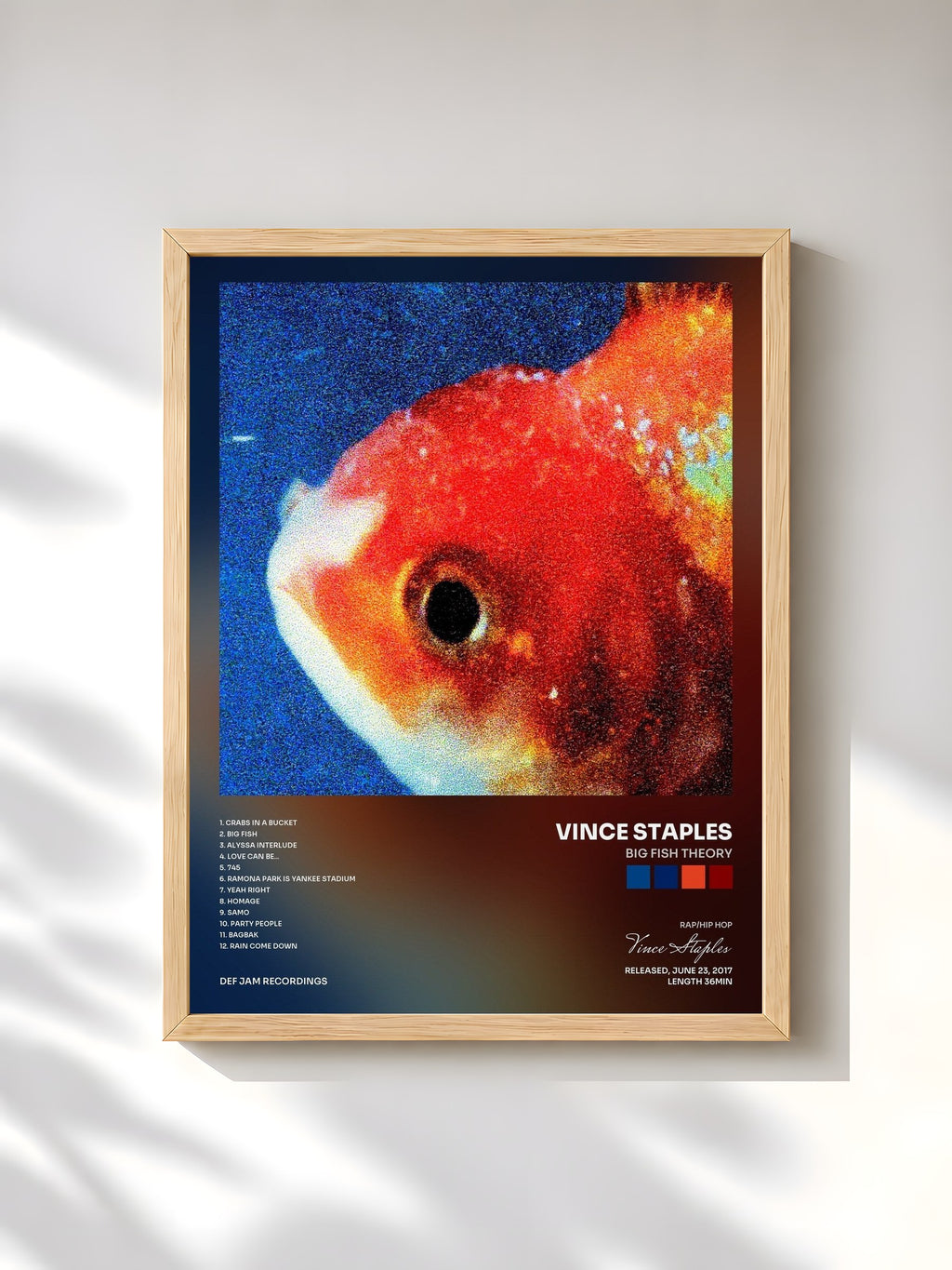 #bois Tableau de l'album Big Fish Theory de Vince Staples, cadre en bois brut, imprimé et encadré en France