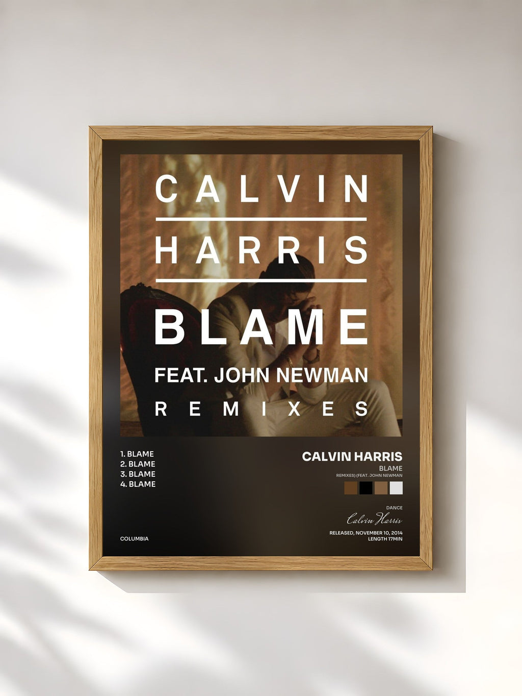#bois Tableau de l'album Blame (Remixes) (feat. John Newman) de Calvin Harris, cadre en bois brut, imprimé et encadré en France