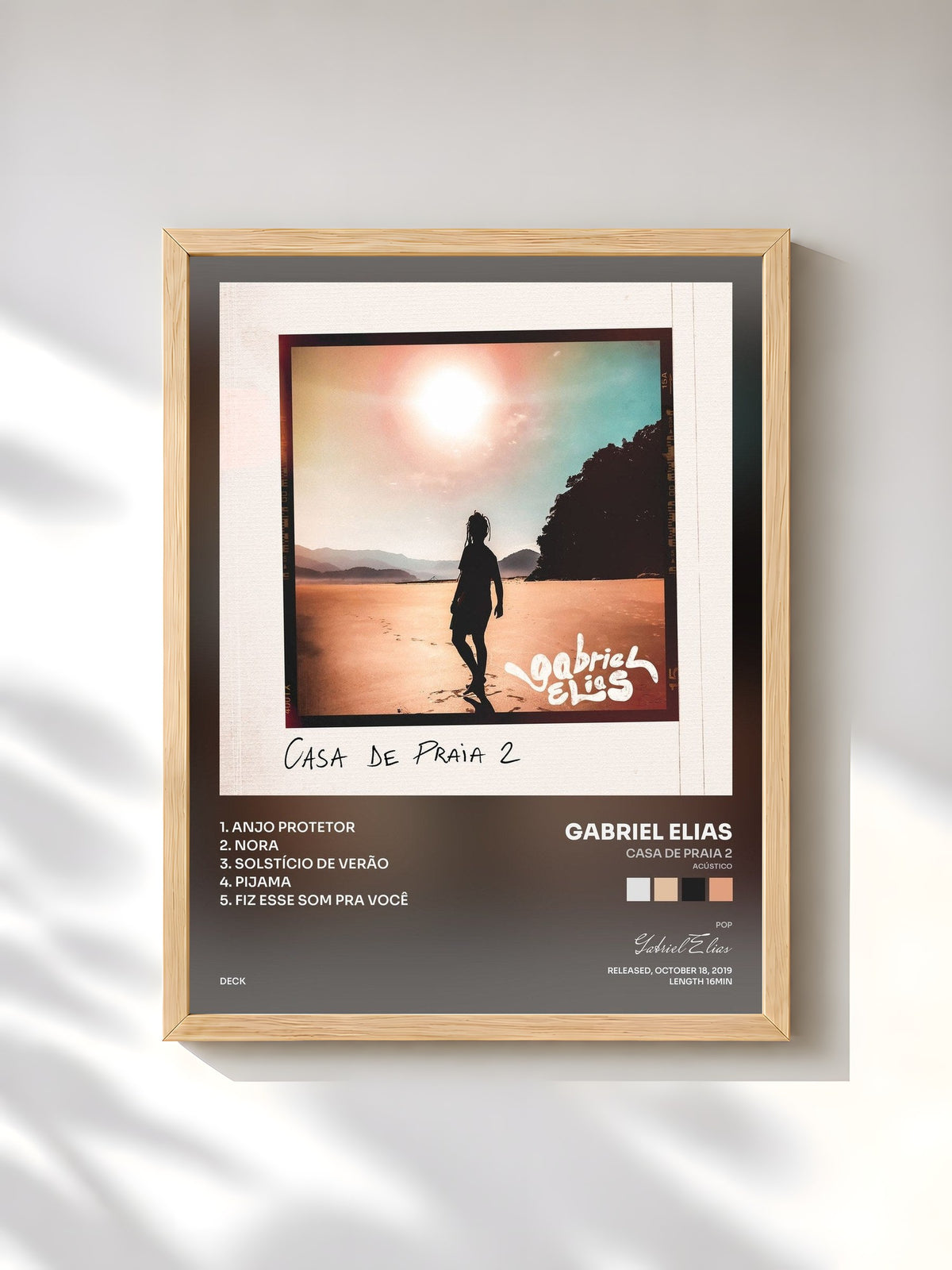 #bois Tableau de l'album Casa de Praia 2 (acústico) de Gabriel Elias, cadre en bois brut, imprimé et encadré en France