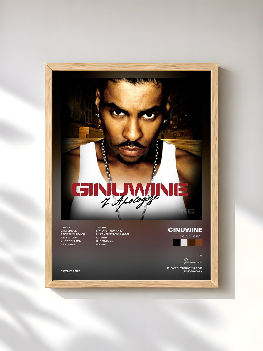 #bois Tableau de l'album I Apologize de Ginuwine, cadre en bois brut, imprimé et encadré en France