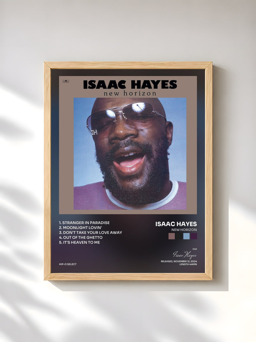 #bois Tableau de l'album New Horizon de Isaac Hayes, cadre en bois brut, imprimé et encadré en France