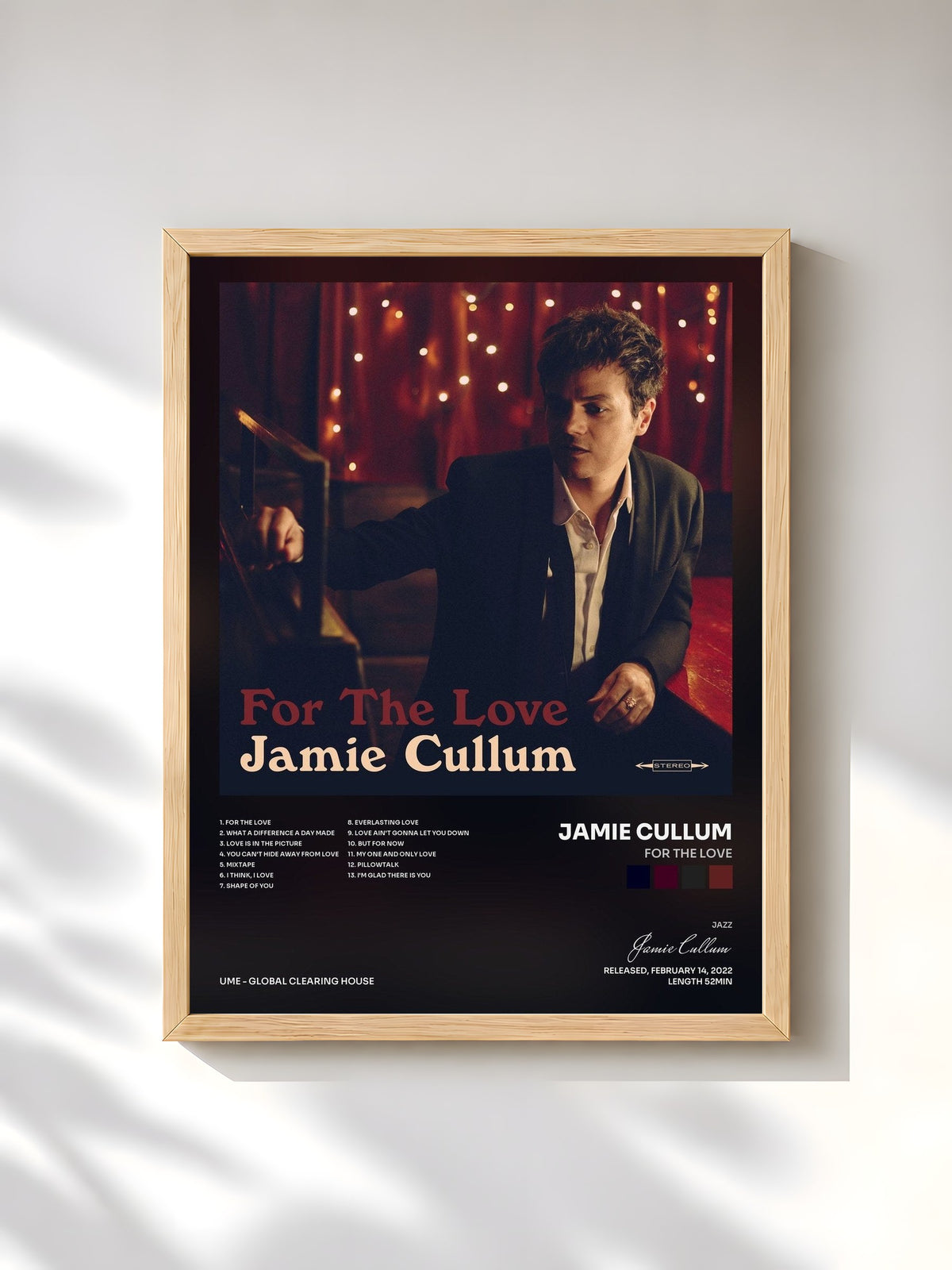 #bois Tableau de l'album For The Love de Jamie Cullum, cadre en bois brut, imprimé et encadré en France