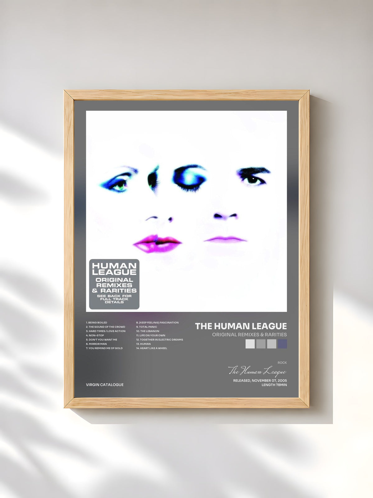 #bois Tableau de l'album Original Remixes & Rarities de The Human League, cadre en bois brut, imprimé et encadré en France