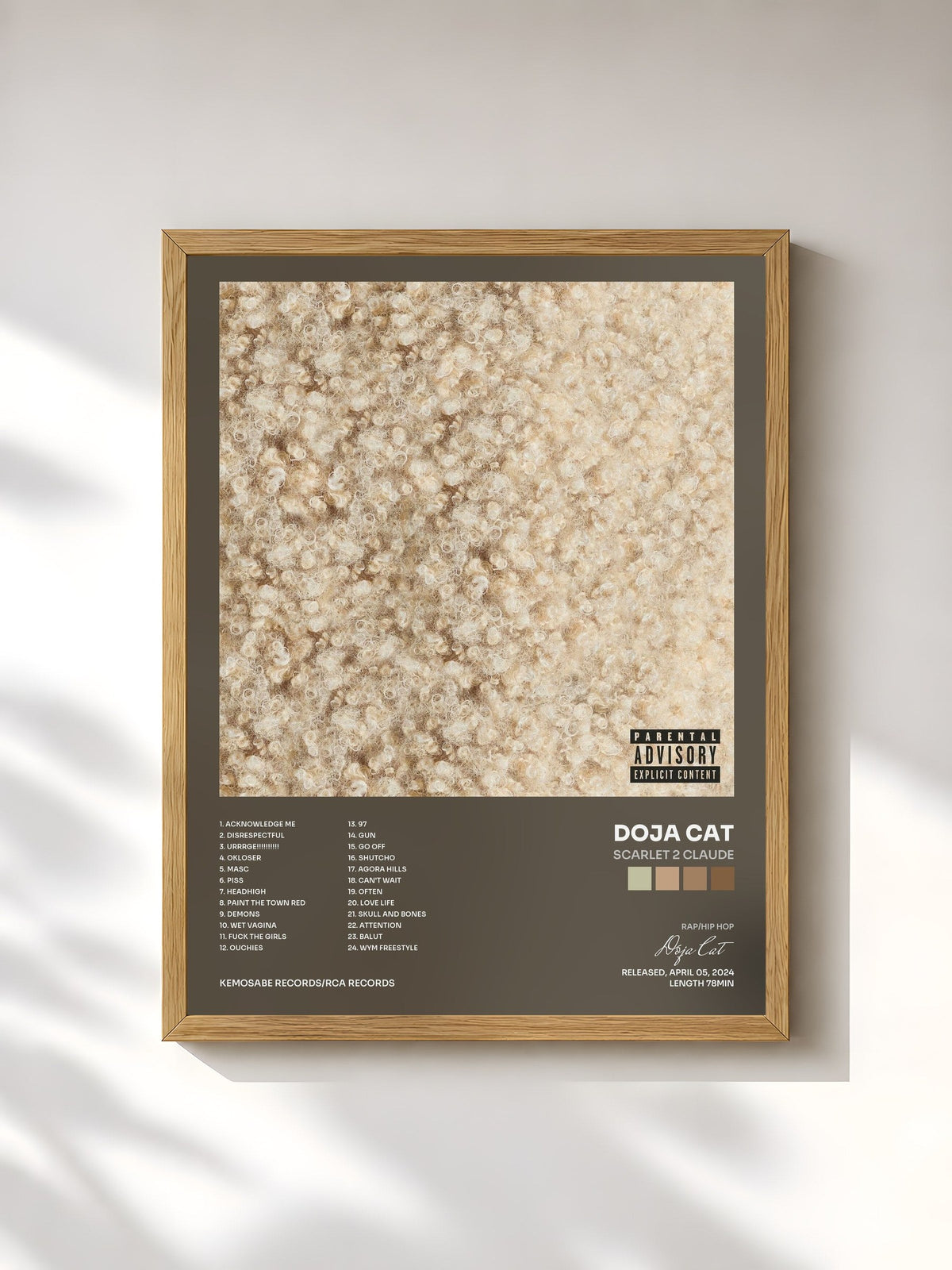 #bois Tableau de l'album Scarlet 2 CLAUDE de Doja Cat, cadre en bois brut, imprimé et encadré en France