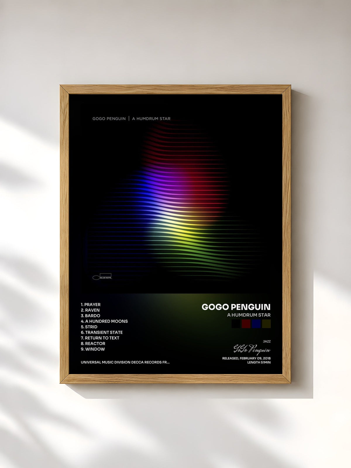 #bois Tableau de l'album A Humdrum Star de GoGo Penguin, cadre en bois brut, imprimé et encadré en France