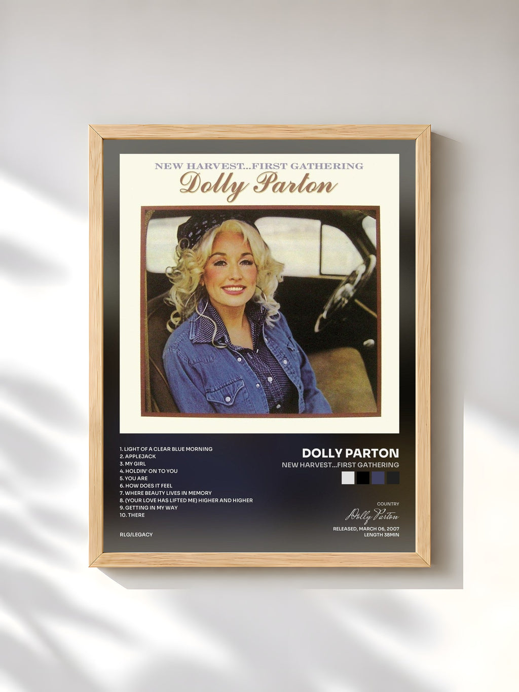#bois Tableau de l'album New Harvest...First Gathering de Dolly Parton, cadre en bois brut, imprimé et encadré en France