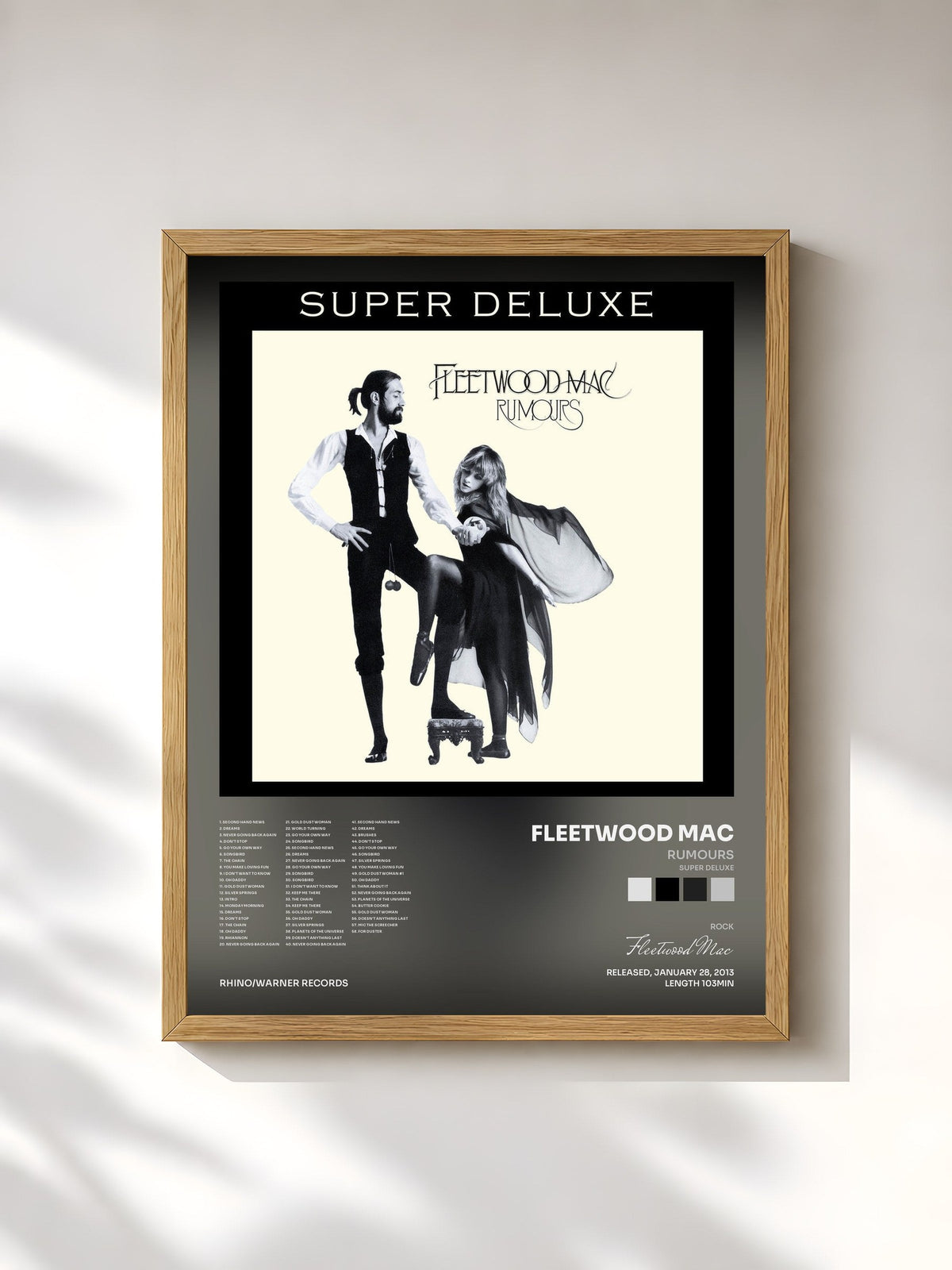#bois Tableau de l'album Rumours (Super Deluxe) de Fleetwood Mac, cadre en bois brut, imprimé et encadré en France